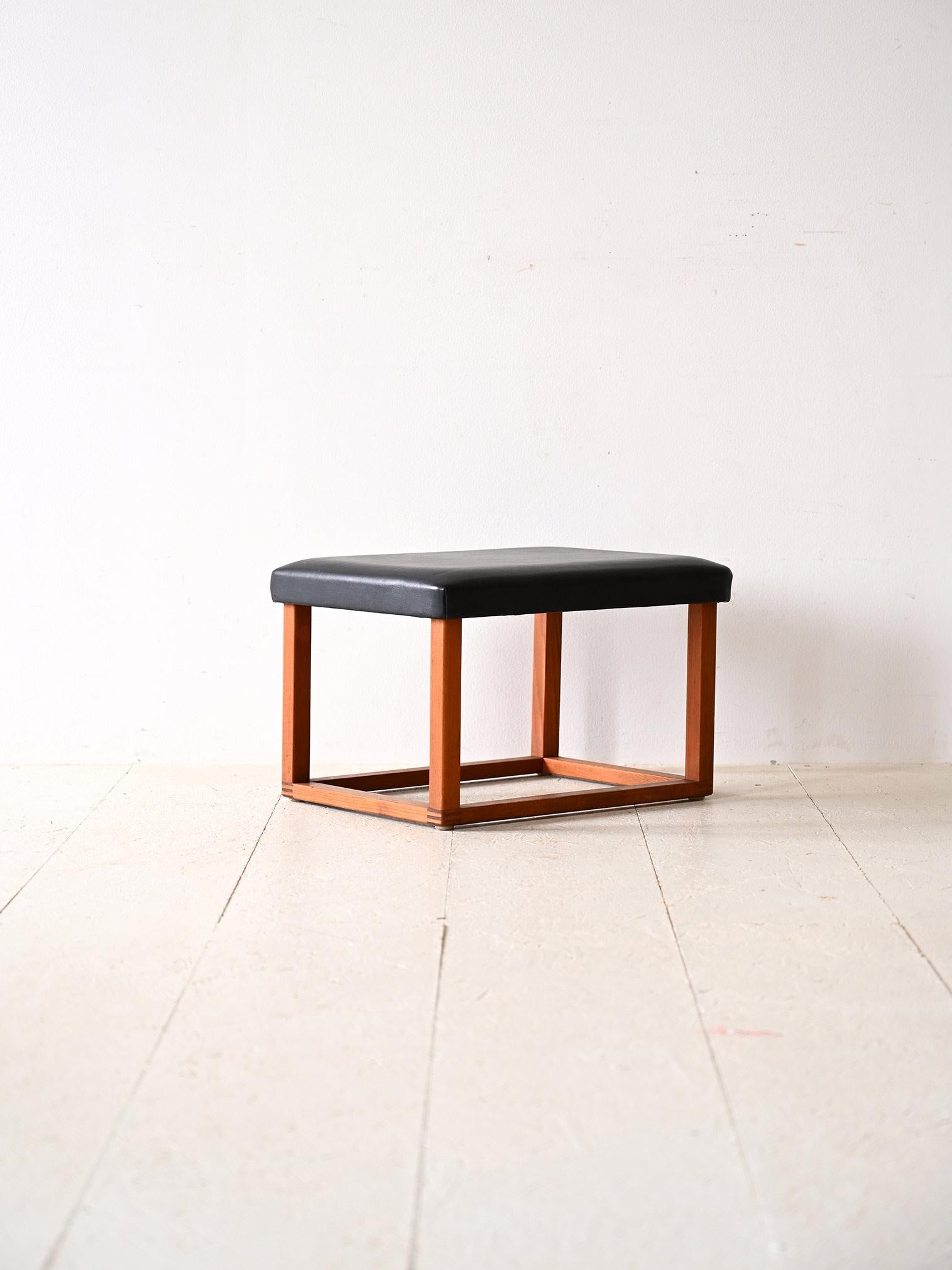 Mid-20th Century Scandinavian 1960s teak stool - Faux leather seat For Sale