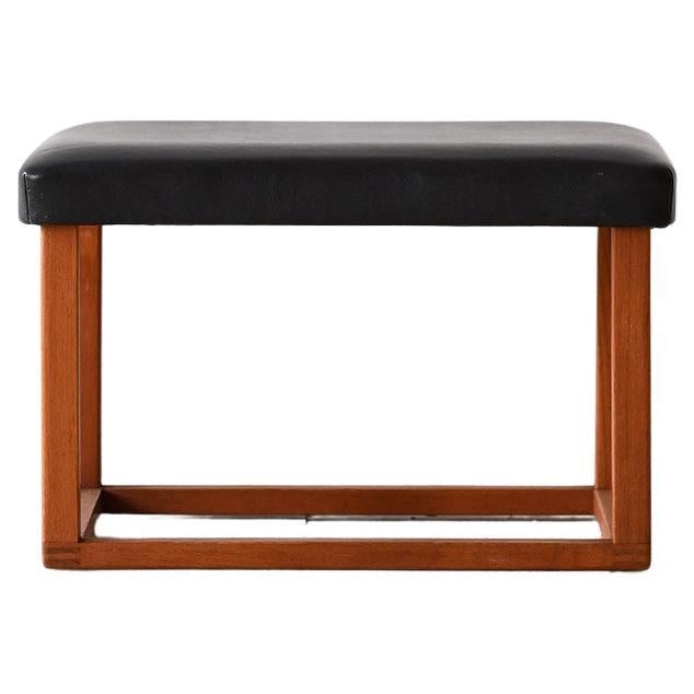 Scandinavian 1960s teak stool - Faux leather seat