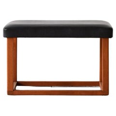 Scandinavian 1960s teak stool - Faux leather seat