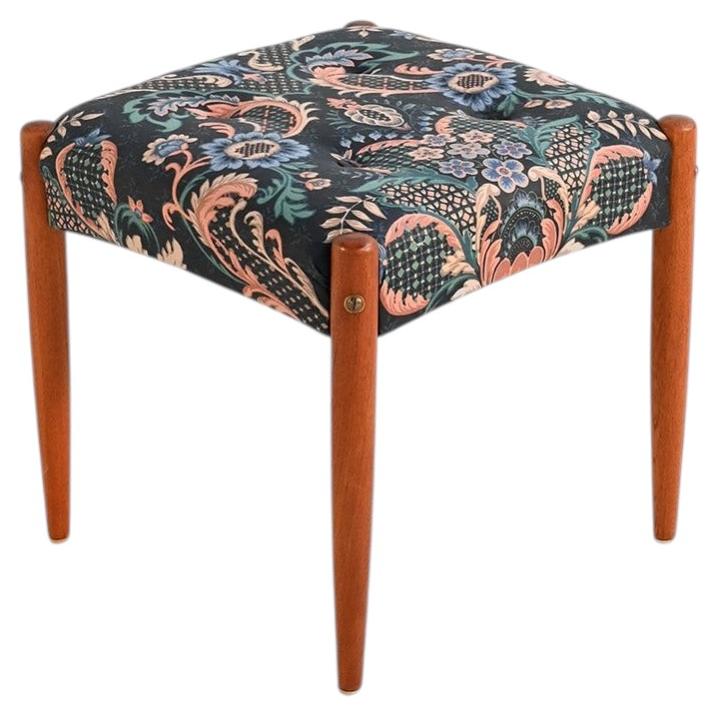 Scandinavian teak stool with upholstered seat, 1960s/'70s For Sale