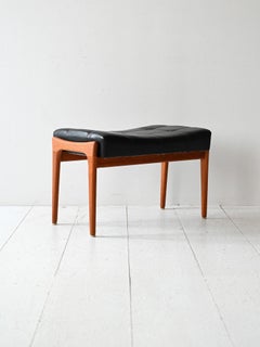 Sgabello scandinavo vintage in teak e pelle Bröderna Anderssons