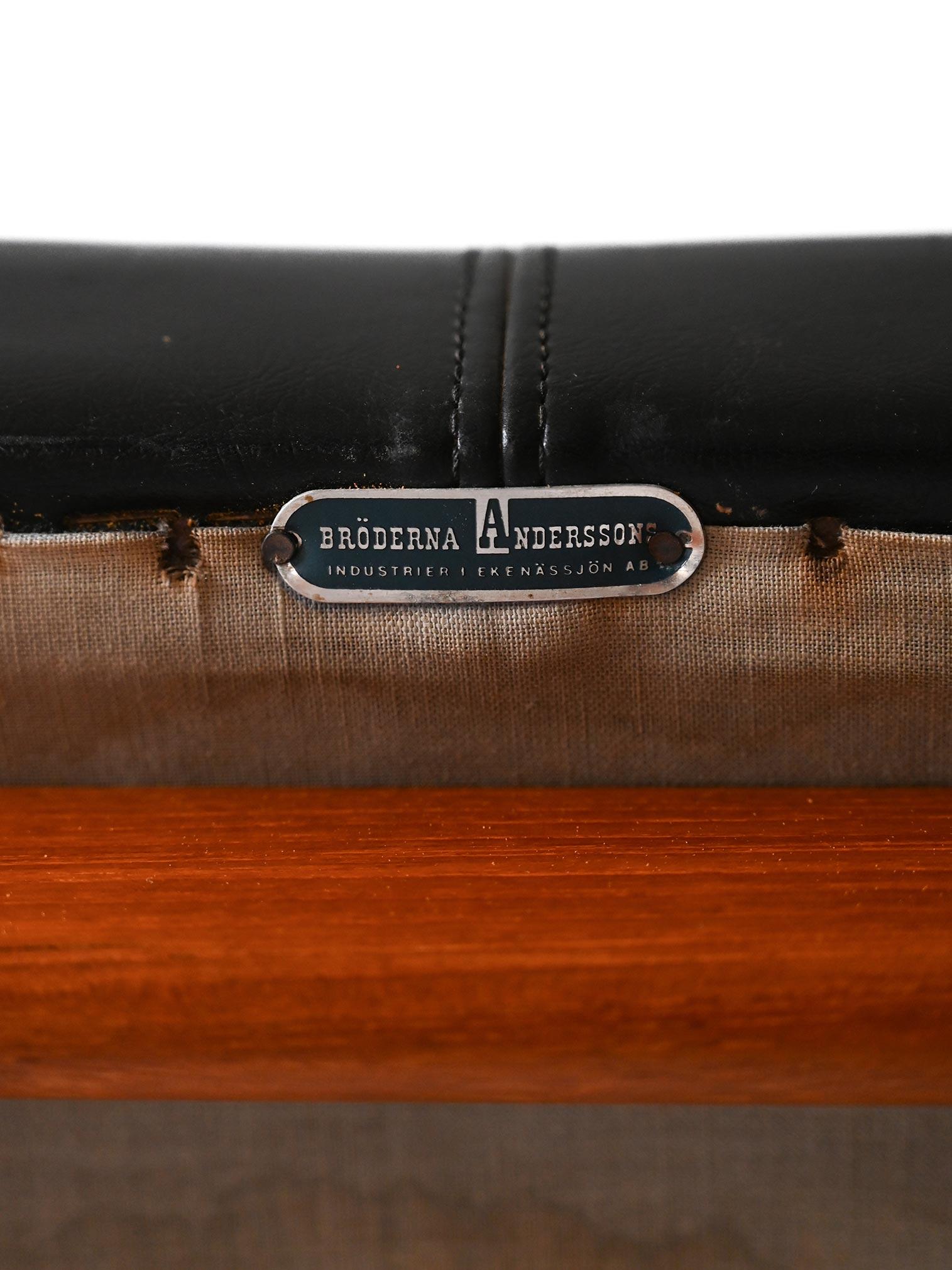 Tabouret scandinave vintage en teck et cuir Bröderna Anderssons Bon état - En vente à Brescia, IT