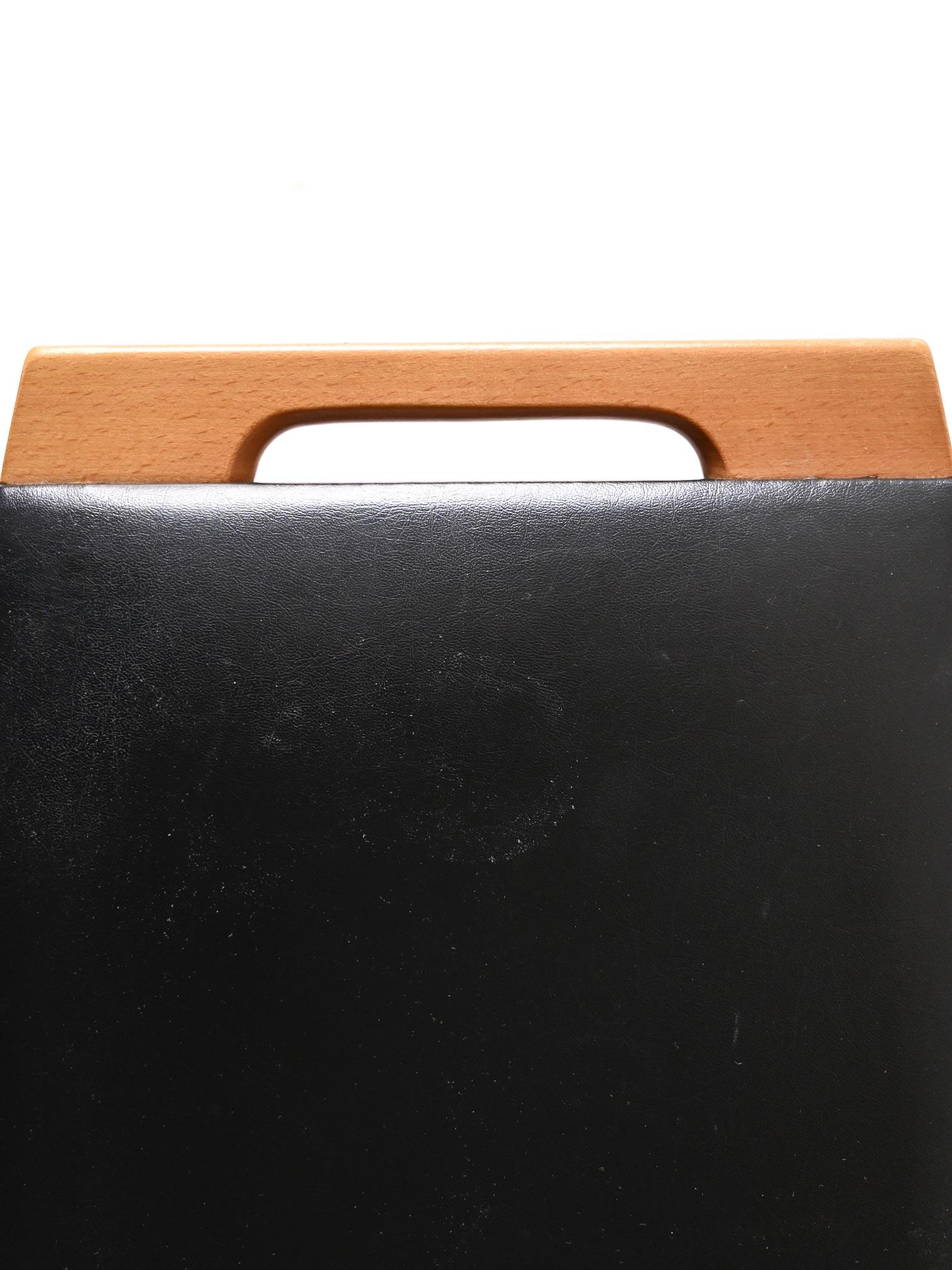 Vintage-Hocker aus Holz und Leder (Scandinavian) im Angebot