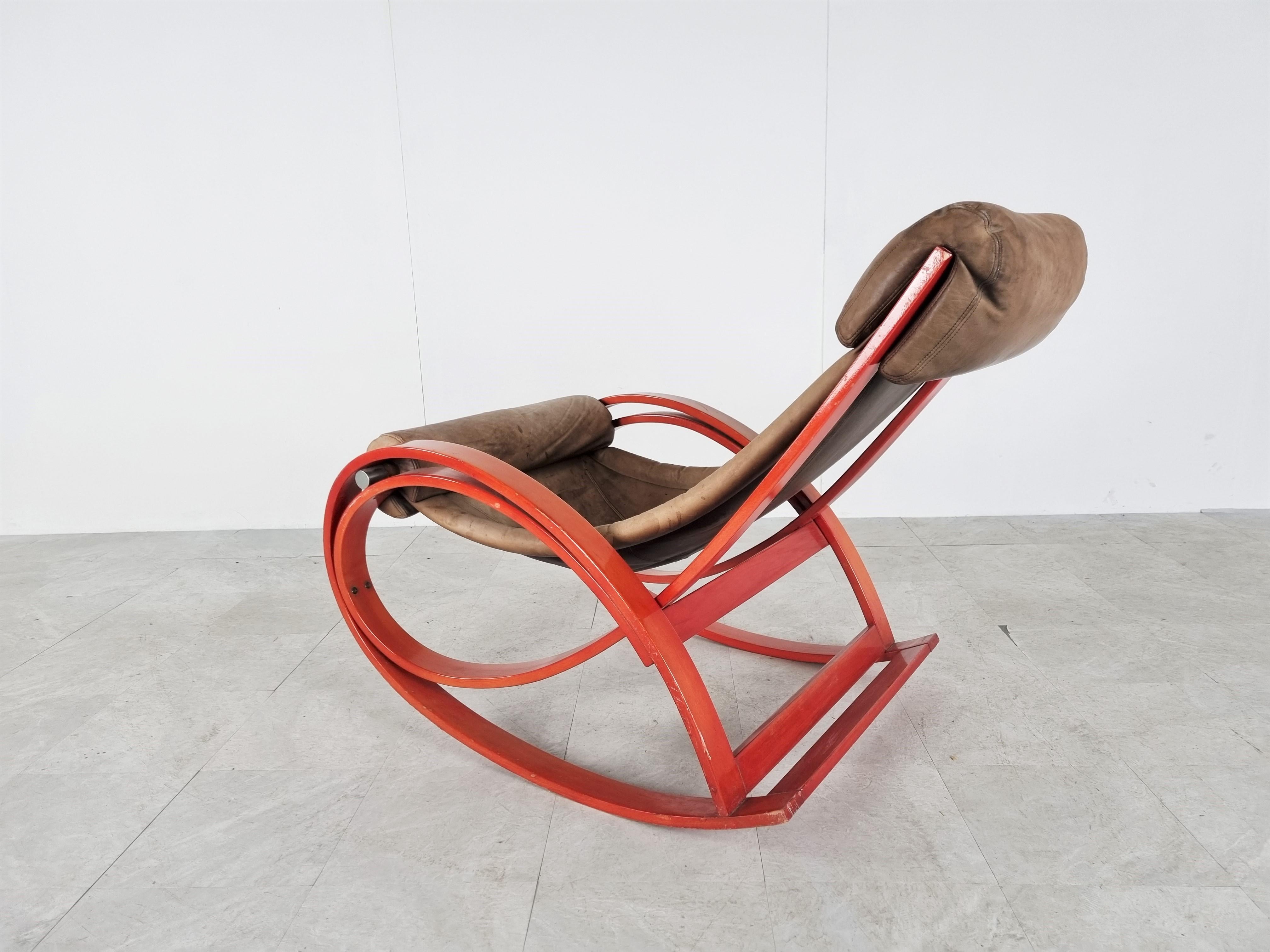 Leather Sgarsul Rocking Chair by Gae Aulenti for Poltronova, 1960s For Sale