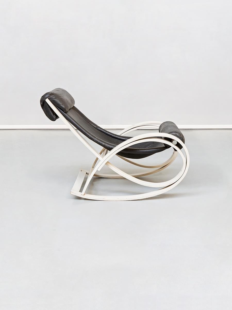 Italian Mid-Century Modern Sgarsul Rocking Chair Aulenti Poltronova 1962 Black Leather