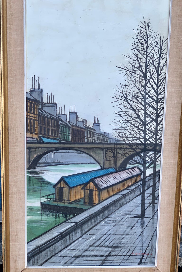French Expressionist Mid Century Modern View of Paris on the Seine, bridge  - Painting by Unknown