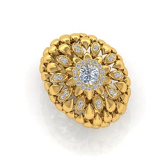 SGL Certified 0.8 Carat SI Clarity HI Color Diamond Yellow Gold Flower Dome Ring