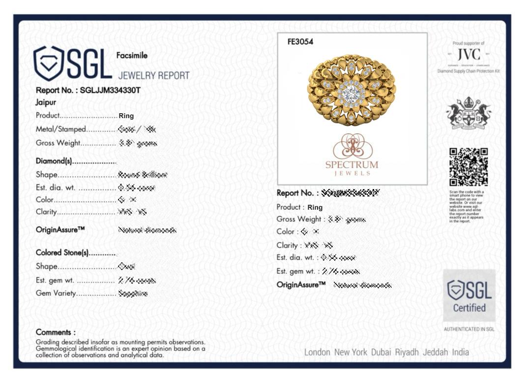 SGL Certified 0.8 Carat SI Clarity HI Color Diamond Yellow Gold Flower Dome Ring In New Condition For Sale In Diera, Dubai