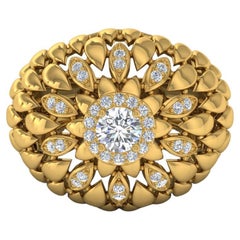 SGL zertifiziert 0,8 Karat SI Reinheit HI Farbe Diamant Gelbgold Blume Dome Ring