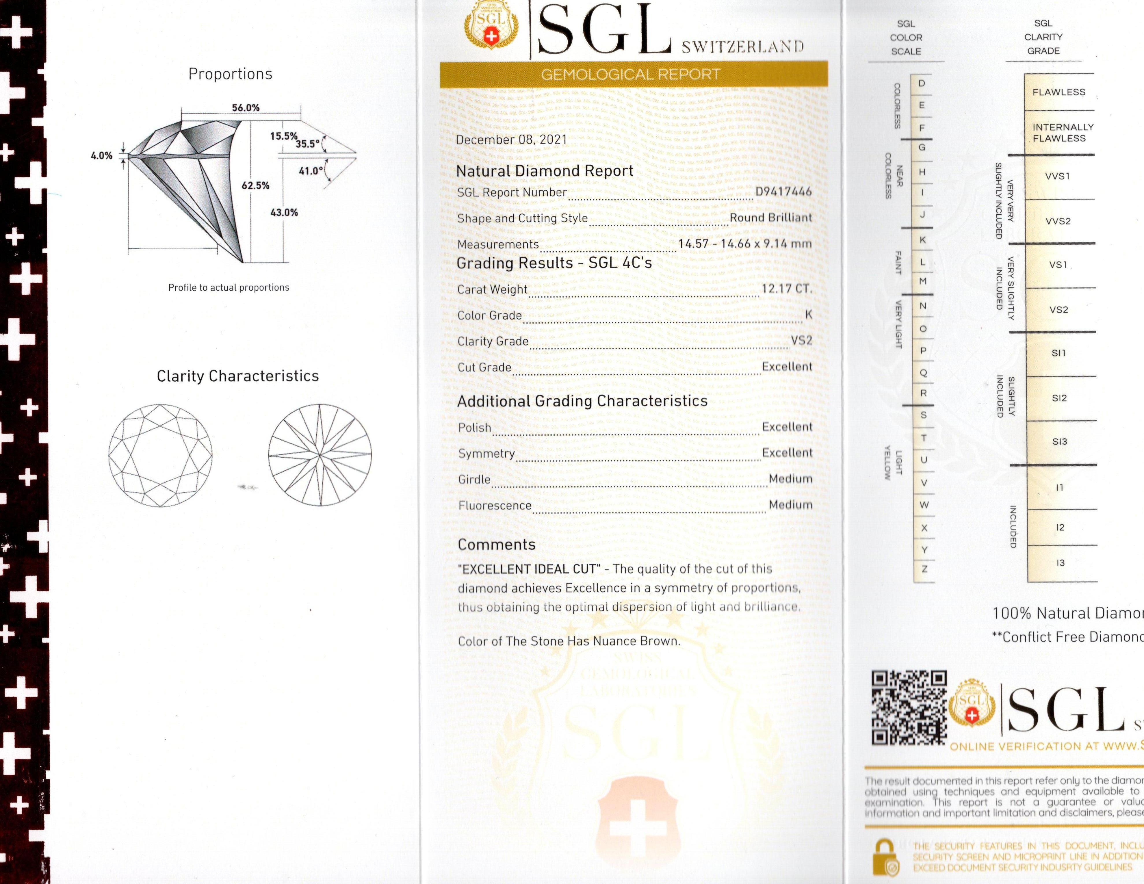 SGL Certified 12.17 Carat Diamond Engagement Ring with Hidden Halo In New Condition For Sale In Los Angeles, CA