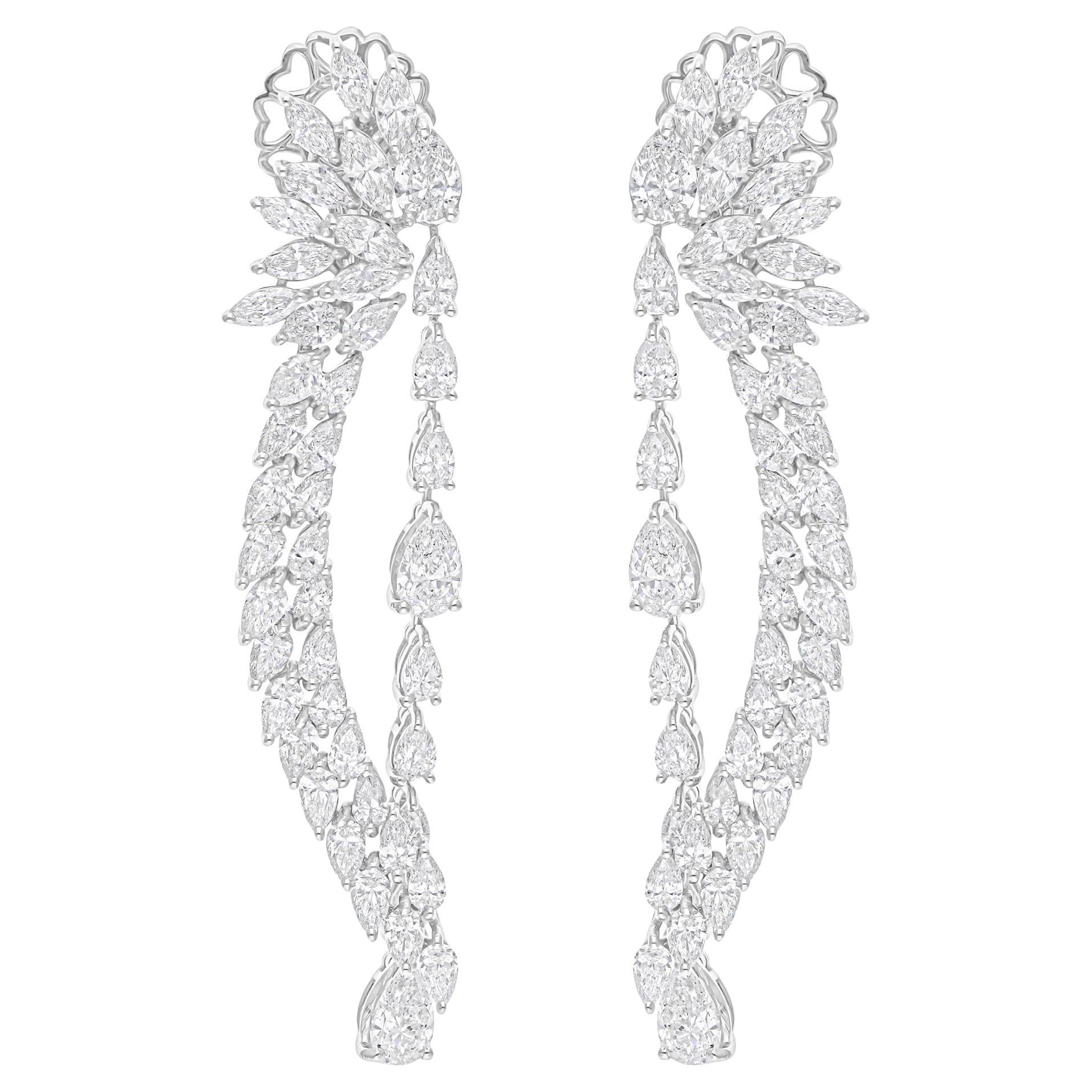 SGL Certified 12.45 Carat SI/H Diamond Dangle Earrings 18 Karat White Solid Gold For Sale
