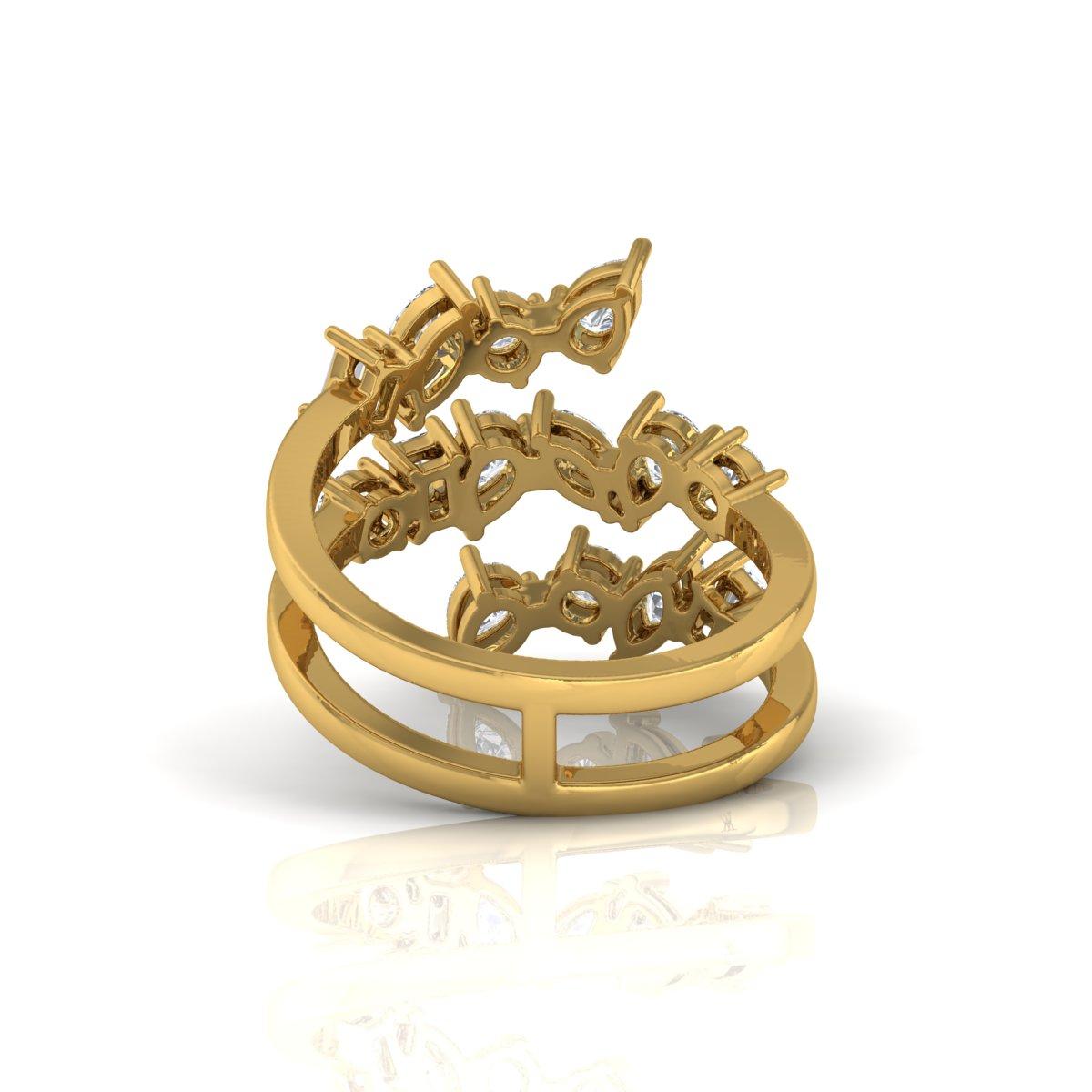 Modern SGL Certified 2.15 Carat SI Clarity HI Color Diamond Yellow Gold Spiral Ring For Sale