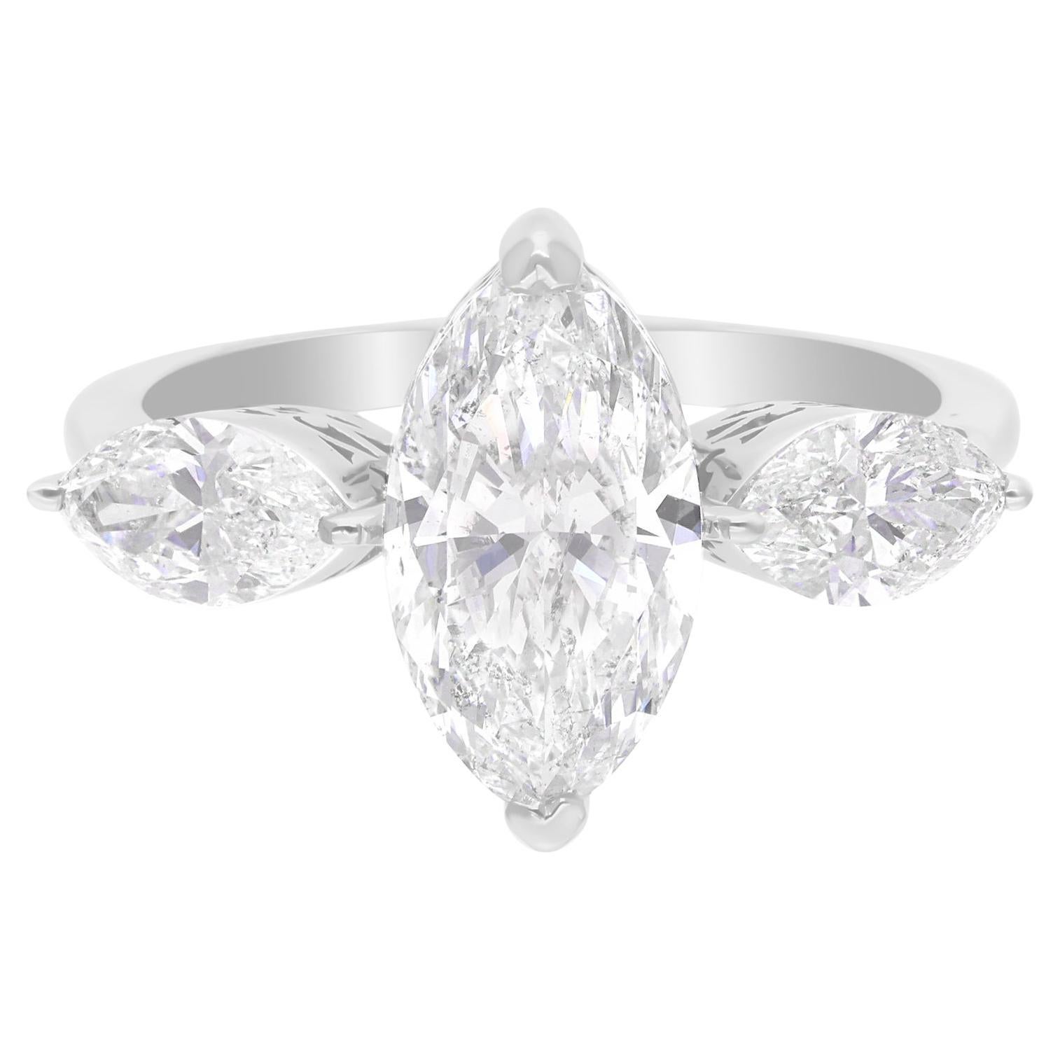 Bague en or blanc 18 carats avec diamant marquise certifié SGL de 2,99 carats SI/H