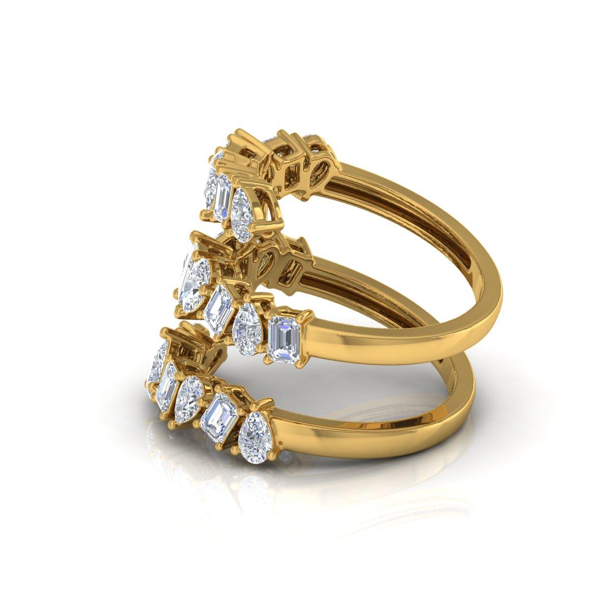 Modern SGL Certified 3.10 Carat SI/HI Multi Shape Diamond Yellow Gold Spiral Ring For Sale