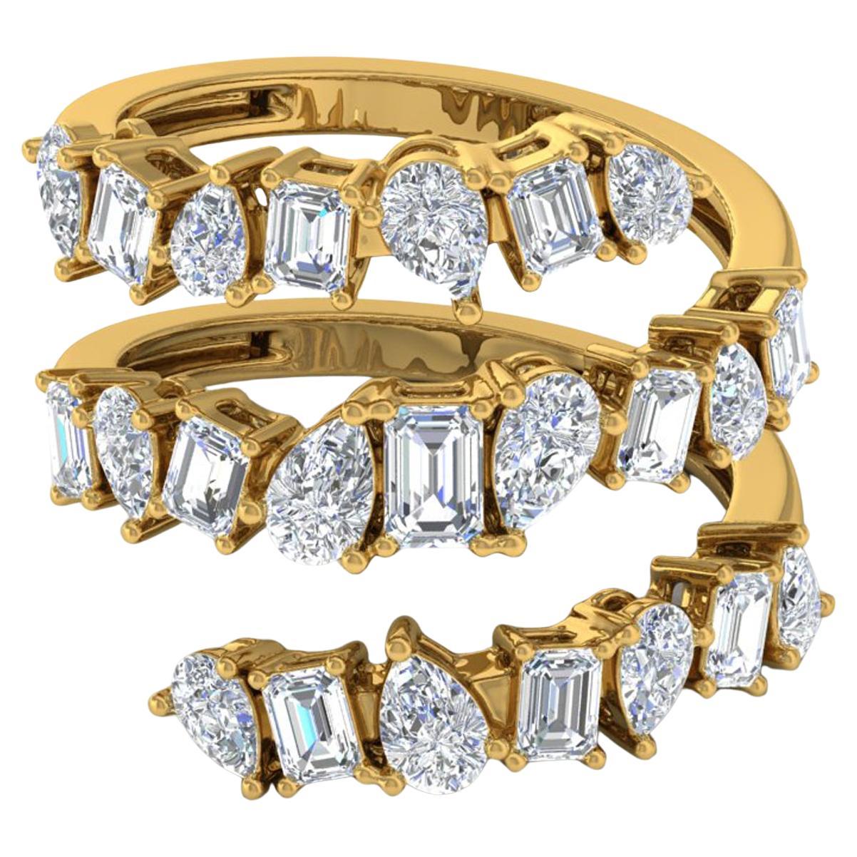 Anello a spirale in oro giallo con diamante multiforme certificato SGL da 3,10 carati SI/HI
