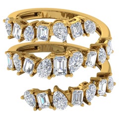 Anello a spirale in oro giallo con diamante multiforme certificato SGL da 3,10 carati SI/HI