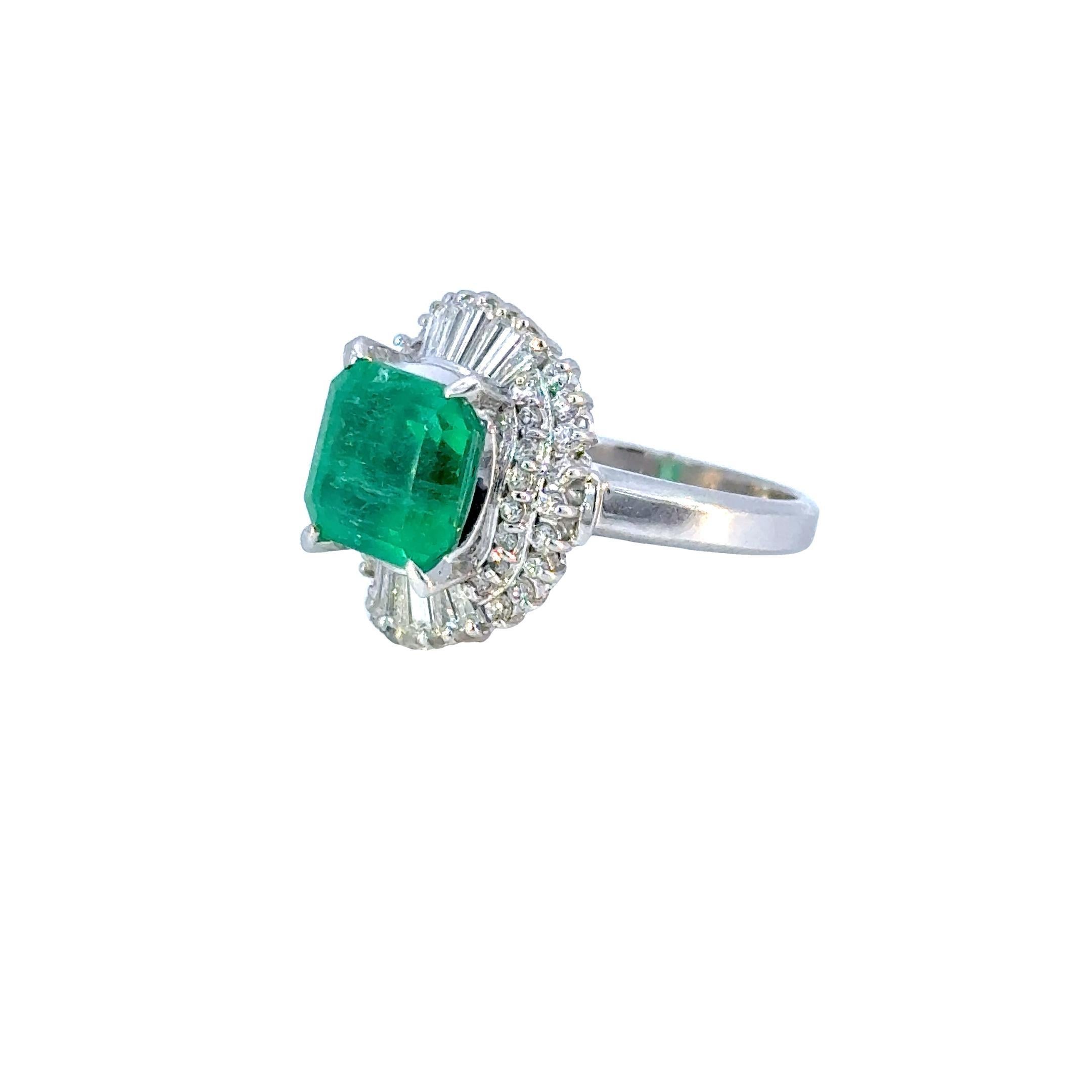 Women's SGL Certified 3.32 Carat Emerald Diamond Platinum Ring For Sale