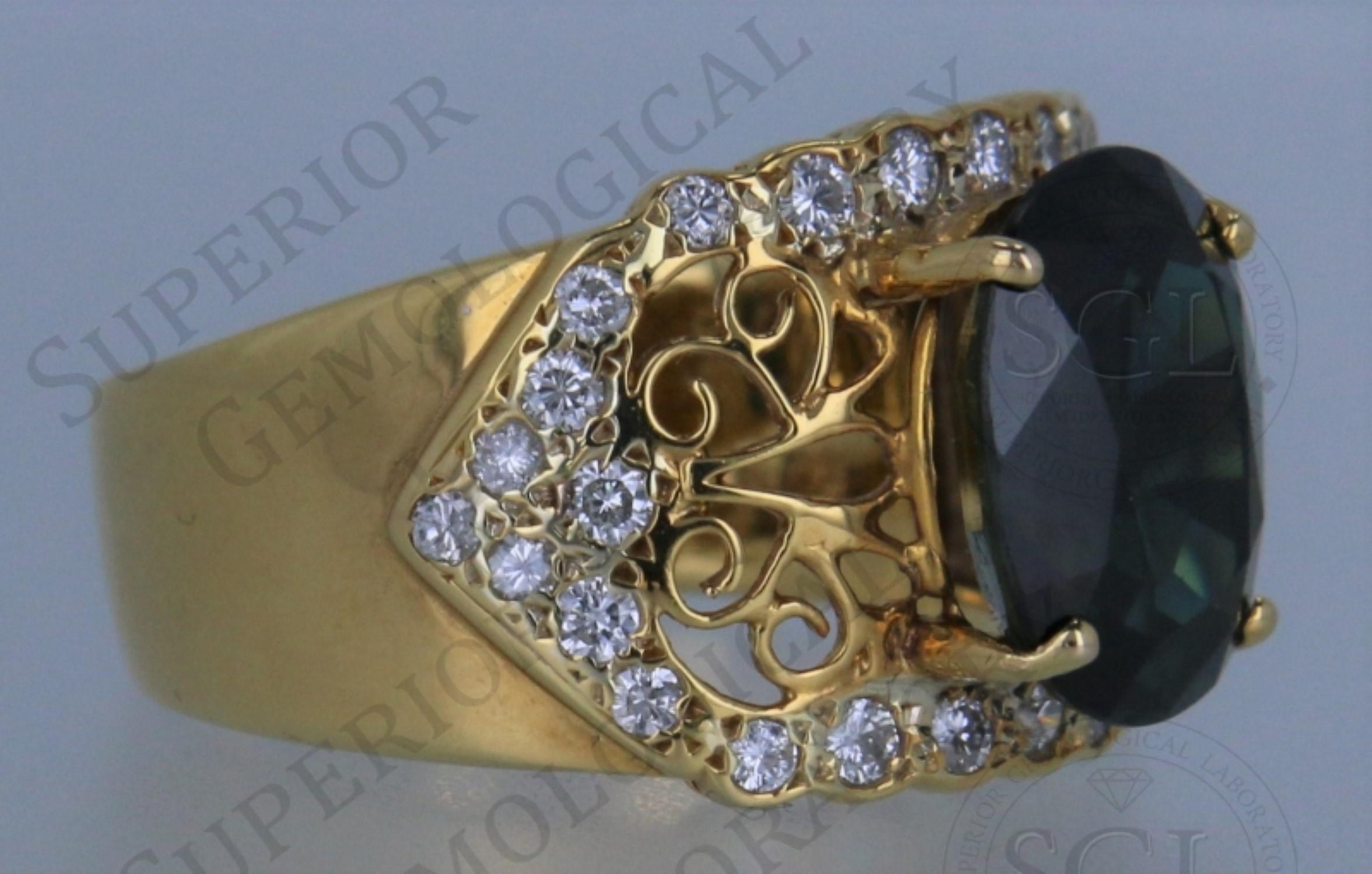 Anillo de zafiro azul y diamante de oro de 18 quilates con certificado SGL de 4,75 quilates en venta 6