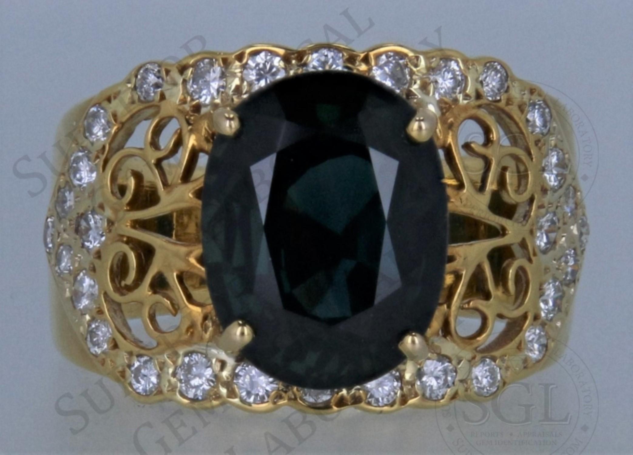 Anillo de zafiro azul y diamante de oro de 18 quilates con certificado SGL de 4,75 quilates en venta 3