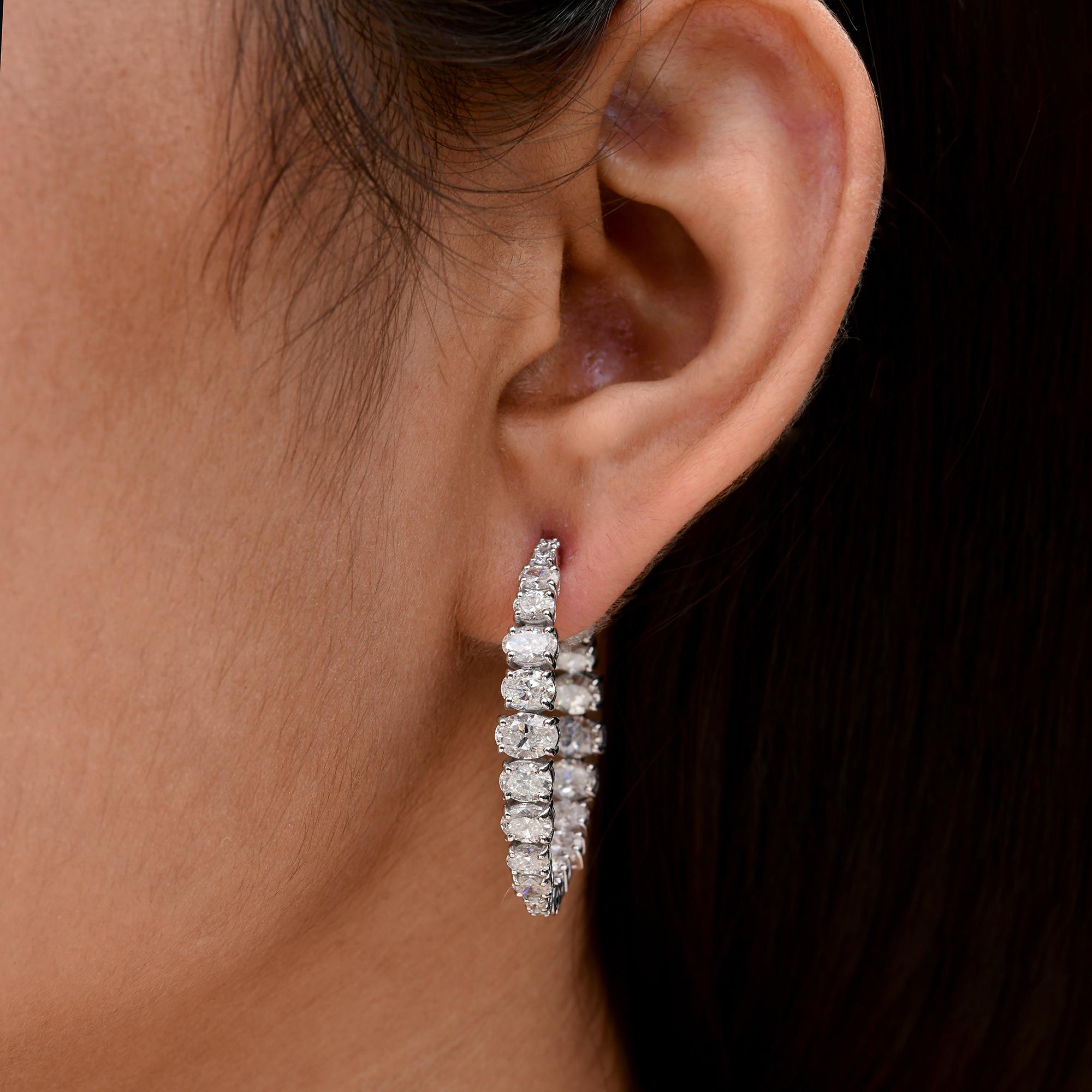 Modern SGL Certified 7.43 Carat SI/H Oval Diamond Hoop Earrings 18 Karat White Gold For Sale