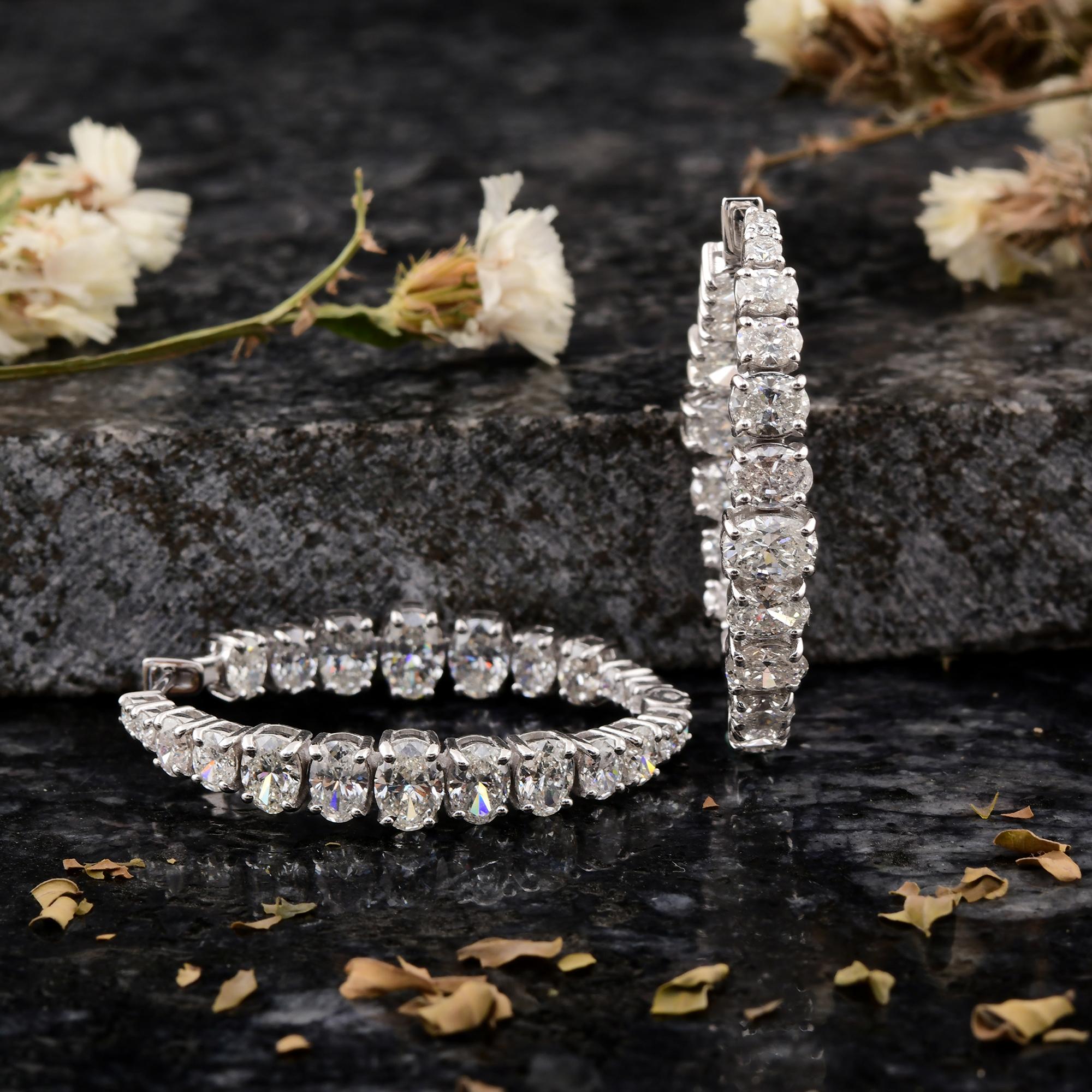 Oval Cut SGL Certified 7.43 Carat SI/H Oval Diamond Hoop Earrings 18 Karat White Gold For Sale