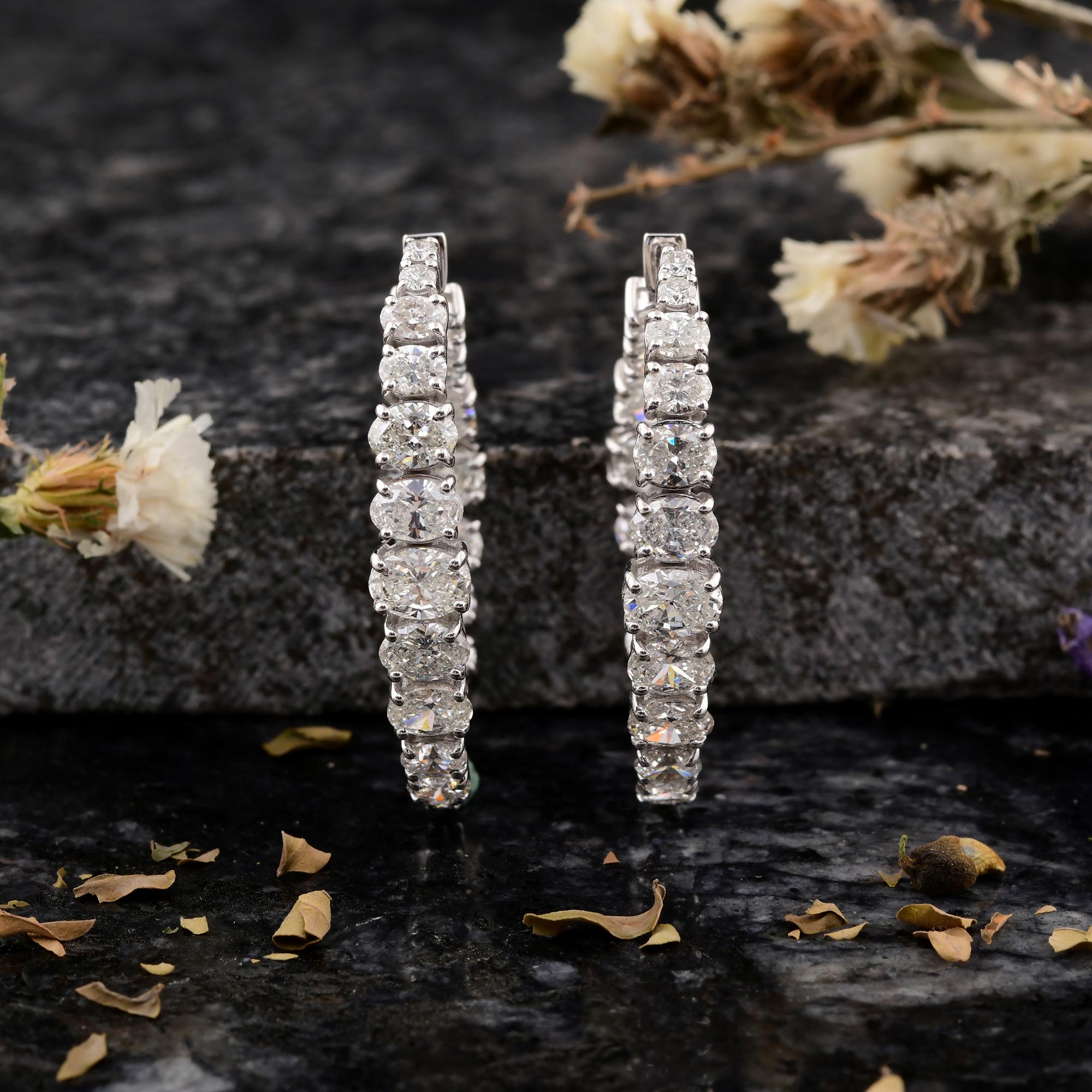SGL Certified 7.43 Carat SI/H Oval Diamond Hoop Earrings 18 Karat White Gold In New Condition For Sale In Diera, Dubai