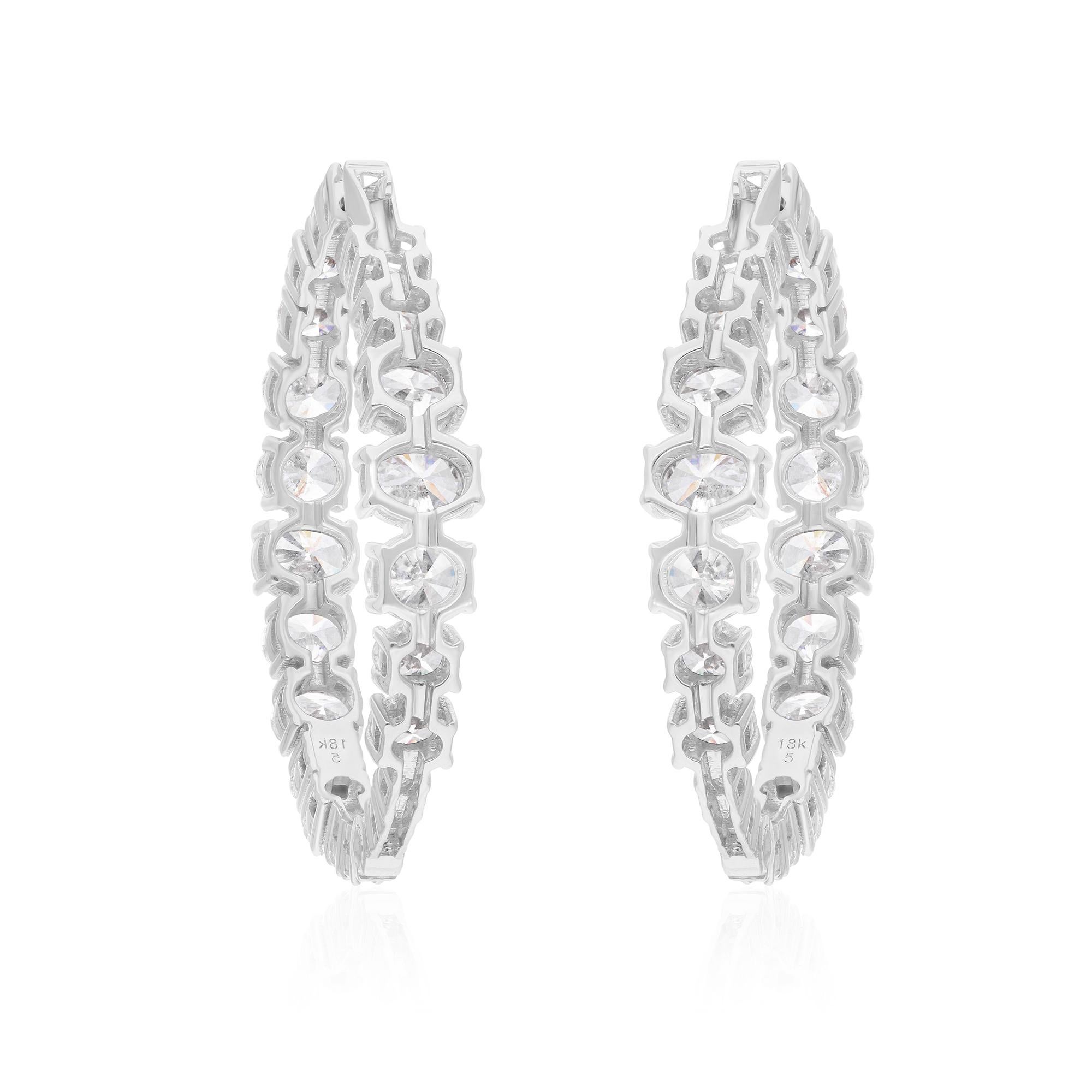 Women's SGL Certified 7.43 Carat SI/H Oval Diamond Hoop Earrings 18 Karat White Gold For Sale