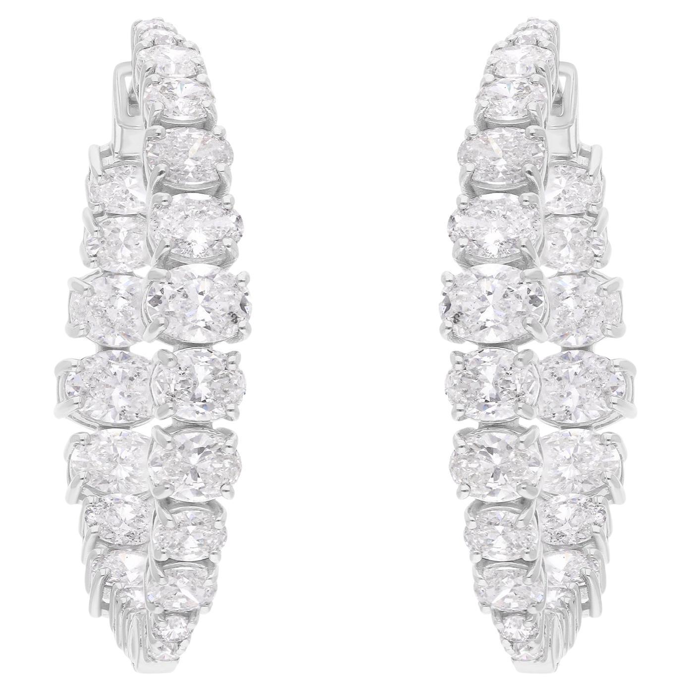 SGL Certified 7.43 Carat SI/H Oval Diamond Hoop Earrings 18 Karat White Gold For Sale