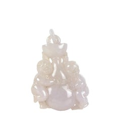 SGL Certified Lavender Jade Pendant – Carved Fairchilds Holding Gourd & Ingot