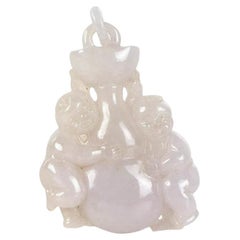 SGL Certified Lavender Jade Pendant – Carved Fairchilds Holding Gourd & Ingot