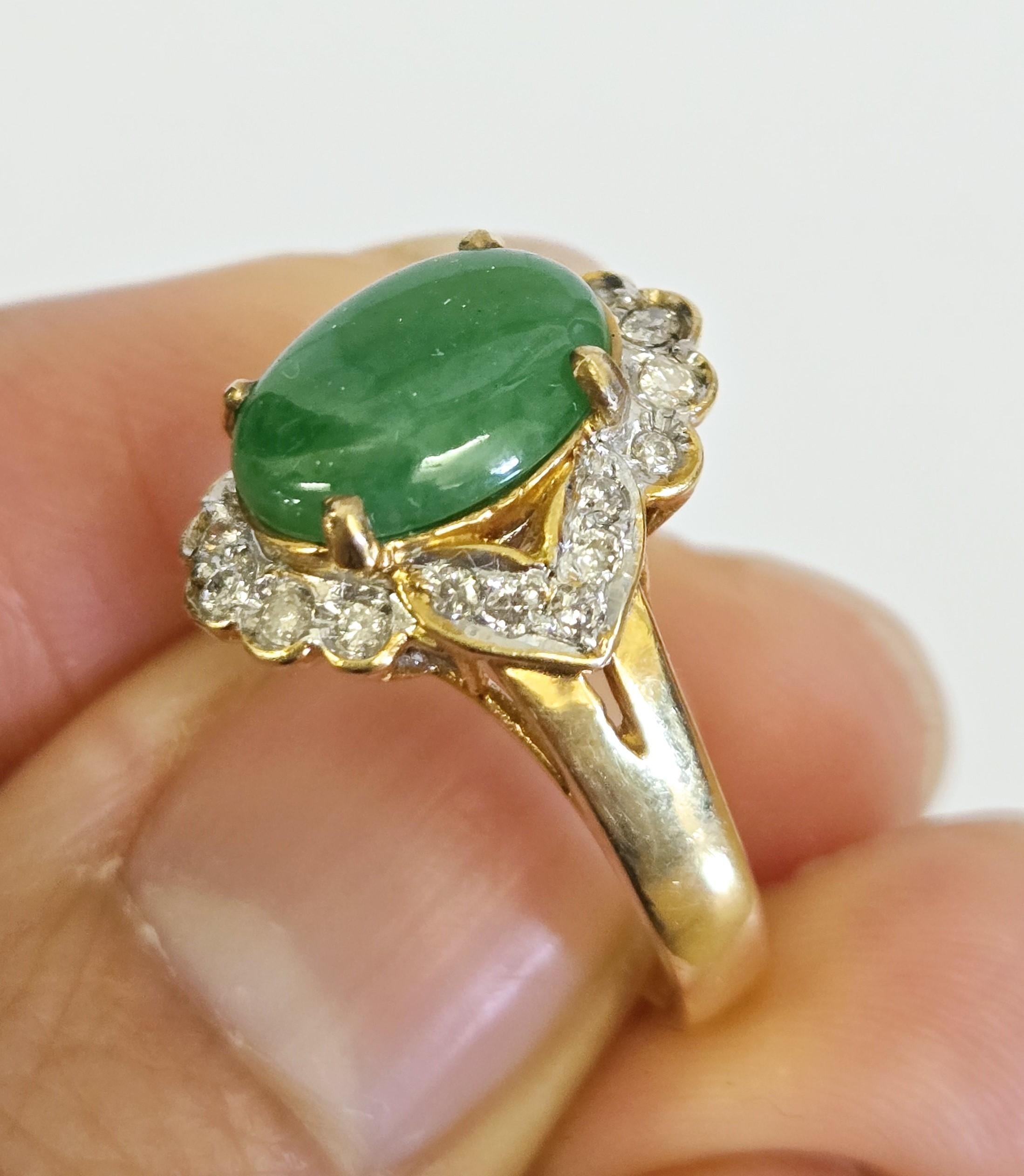SGL Certified Natural Jadeite Jade And Diamond Yellow Gold Ring For Sale 1