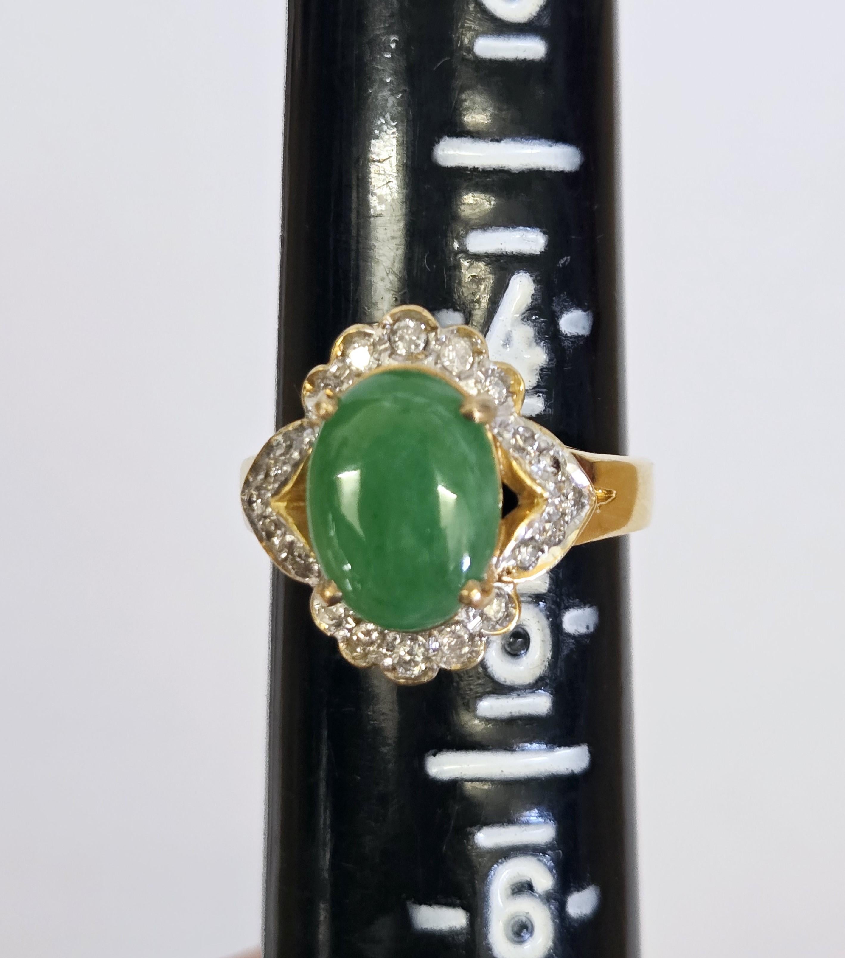 SGL Certified Natural Jadeite Jade And Diamond Yellow Gold Ring For Sale 3