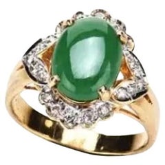 SGL Certified Natural Jadeite Jade And Diamond Yellow Gold Ring
