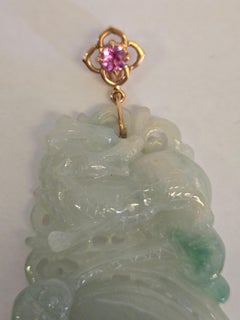 SGL Certified Natural Light Green Jadeite Jade & Pink Sapphire 14K Gold Pendant