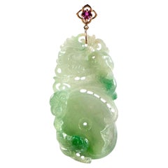 SGL Certified Natural Light Green Jadeite Jade & Pink Sapphire 14K Gold Pendant