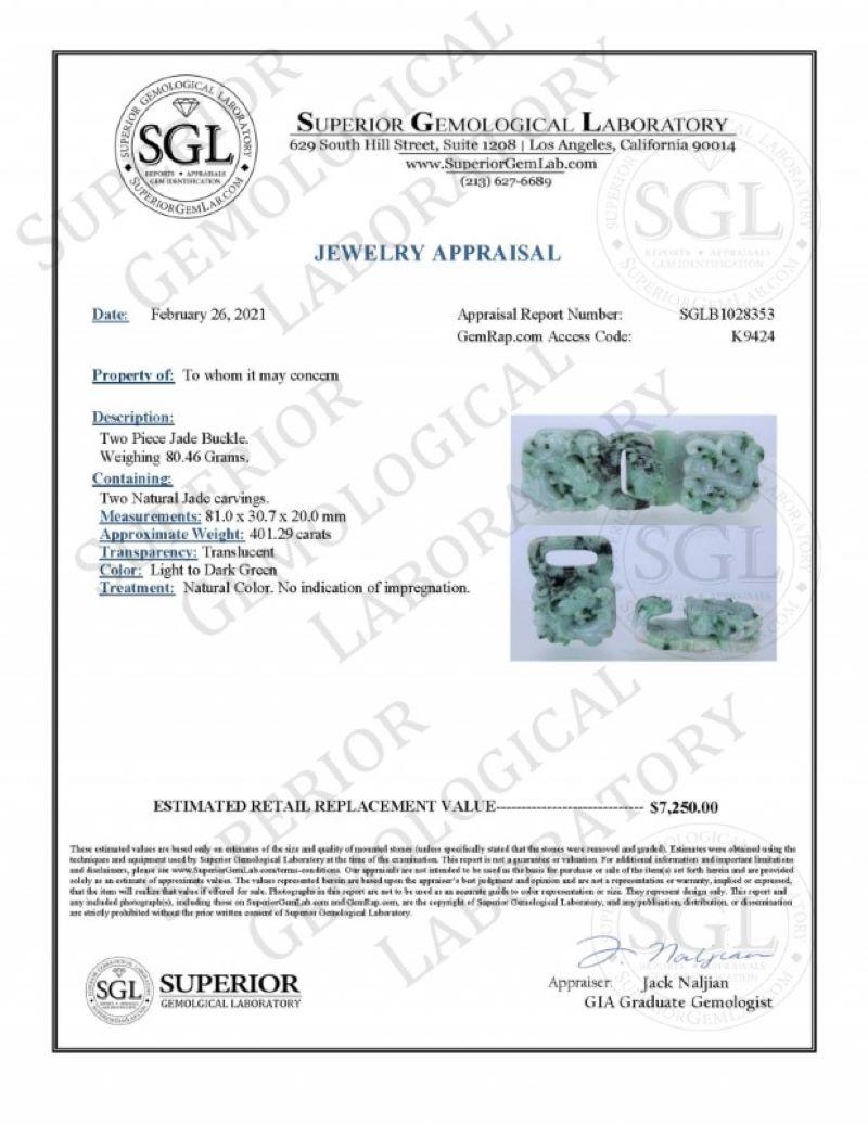 Coppia di fibbie di giada naturale certificate SGL in vendita 5