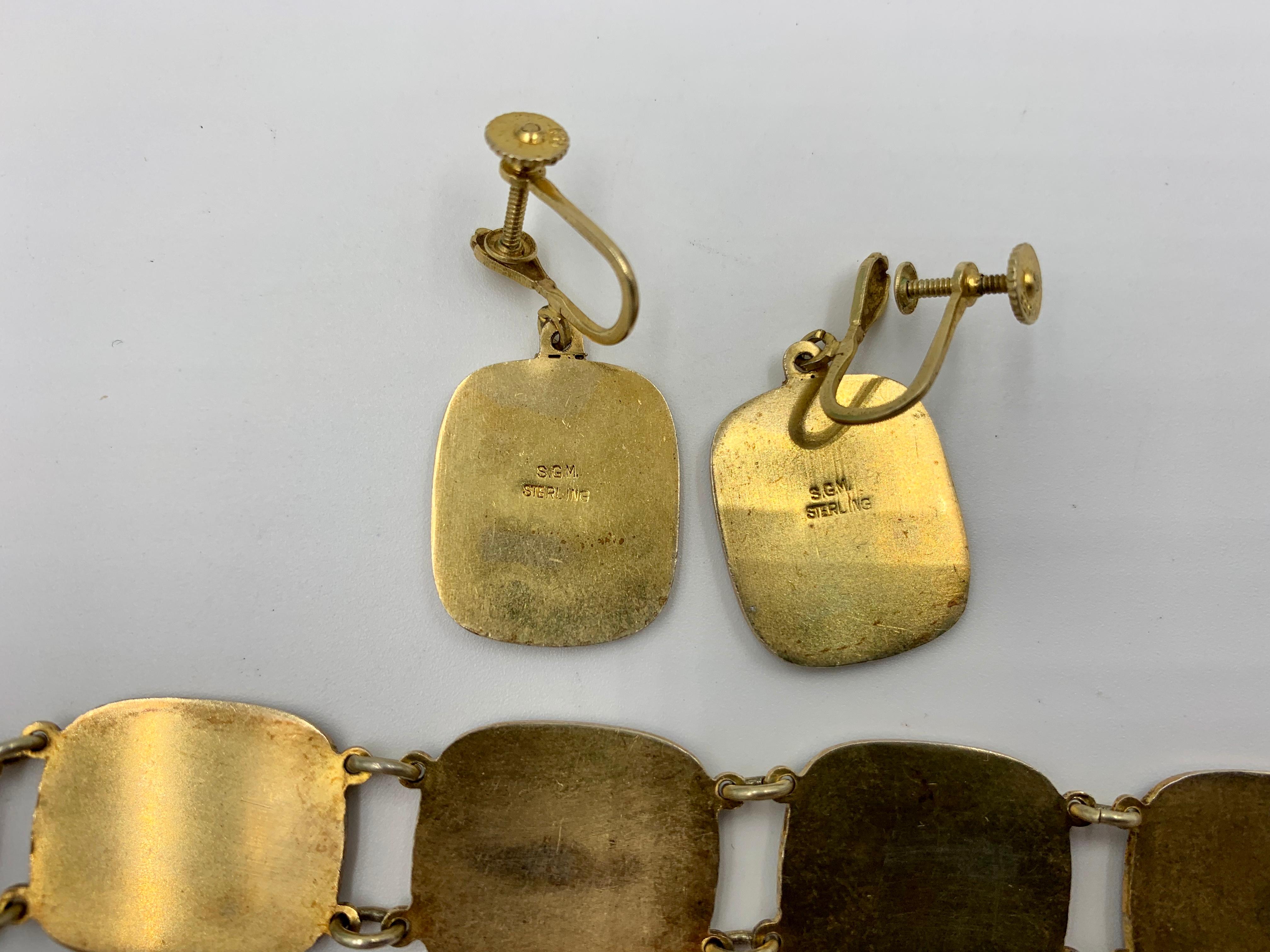 Bracelet et boucles d'oreilles moderniste S.G.Morris en argent sterling émaillé du milieu du siècle dernier, rare en vente 4