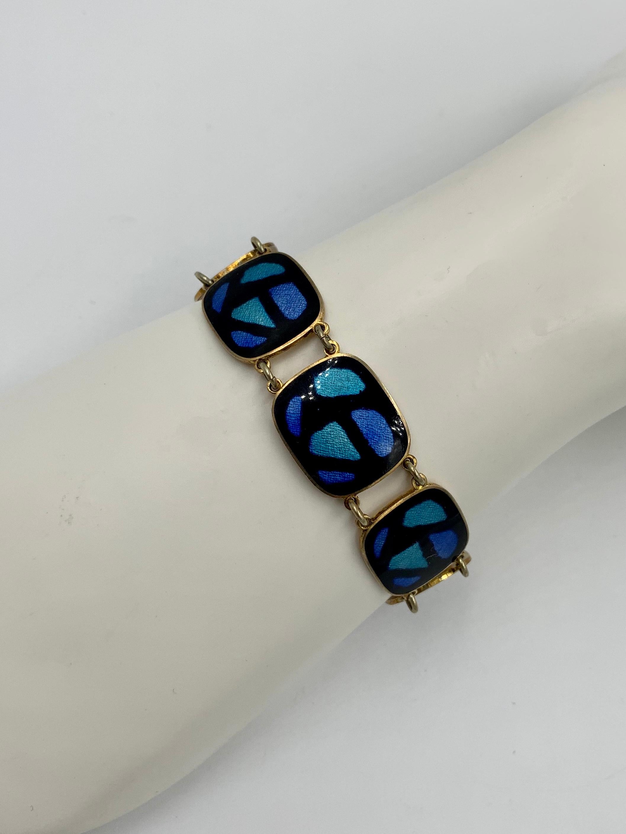 Women's S.G.Morris Modernist Bracelet & Earrings Enamel Sterling Silver Midcentury Rare For Sale