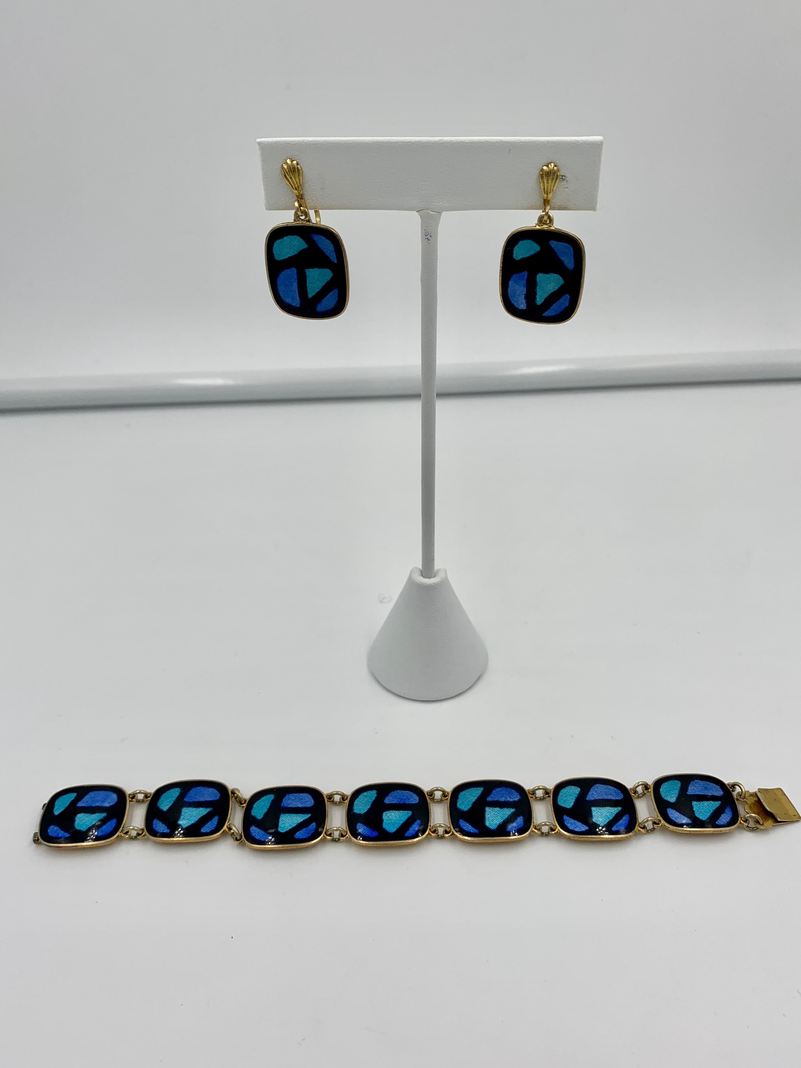 S.G.Morris Modernist Bracelet & Earrings Enamel Sterling Silver Midcentury Rare For Sale 2