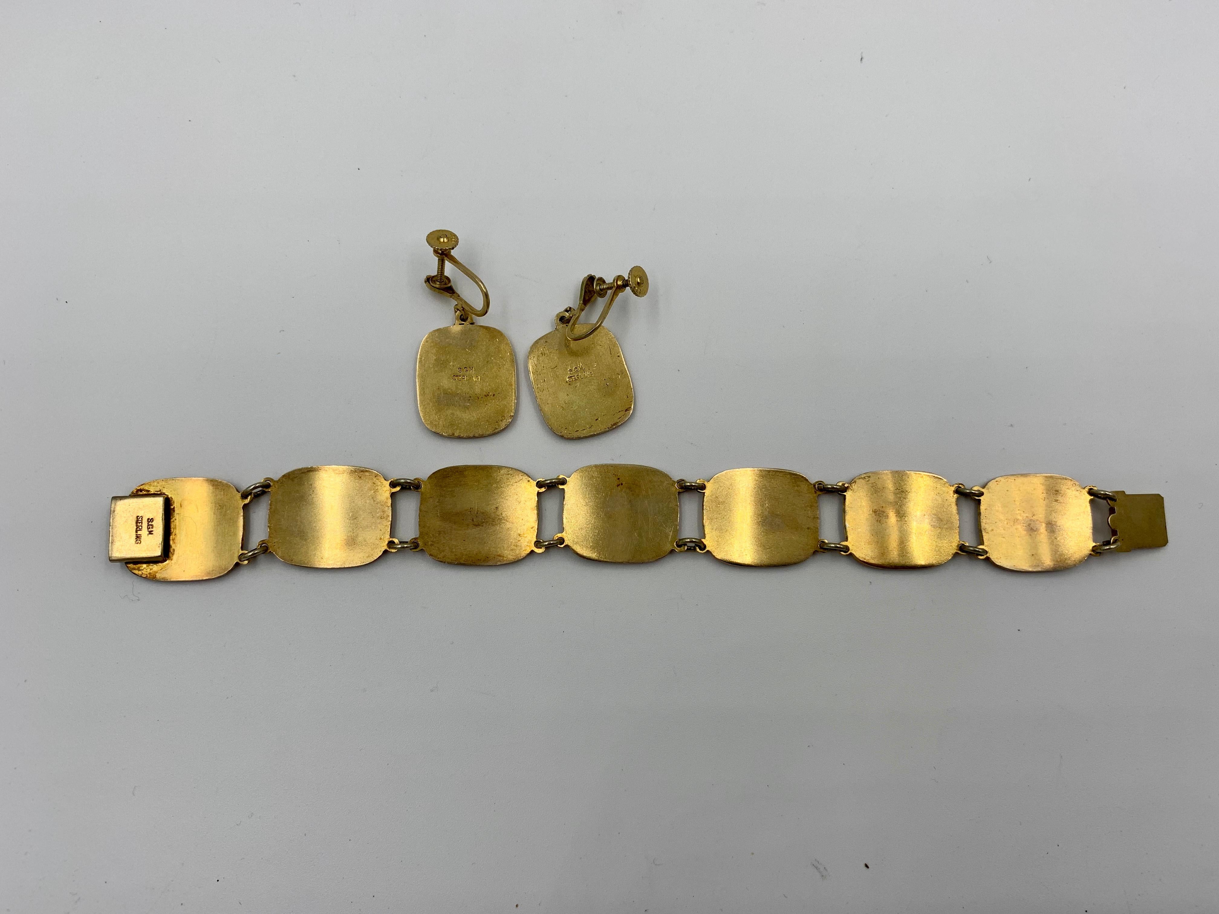 S.G.Morris Modernist Bracelet & Earrings Enamel Sterling Silver Midcentury Rare For Sale 4