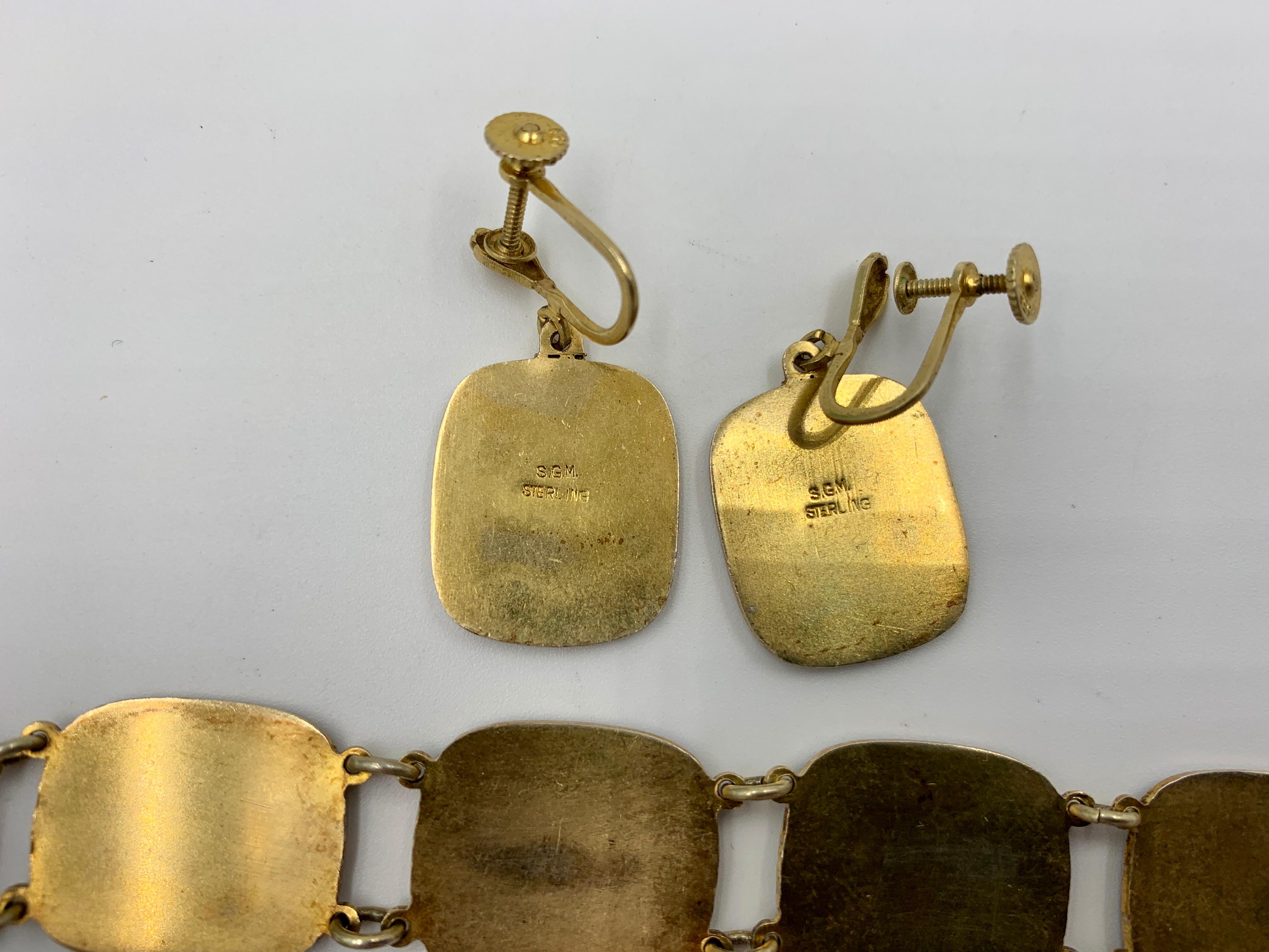 S.G.Morris Modernist Bracelet & Earrings Enamel Sterling Silver Midcentury Rare For Sale 5