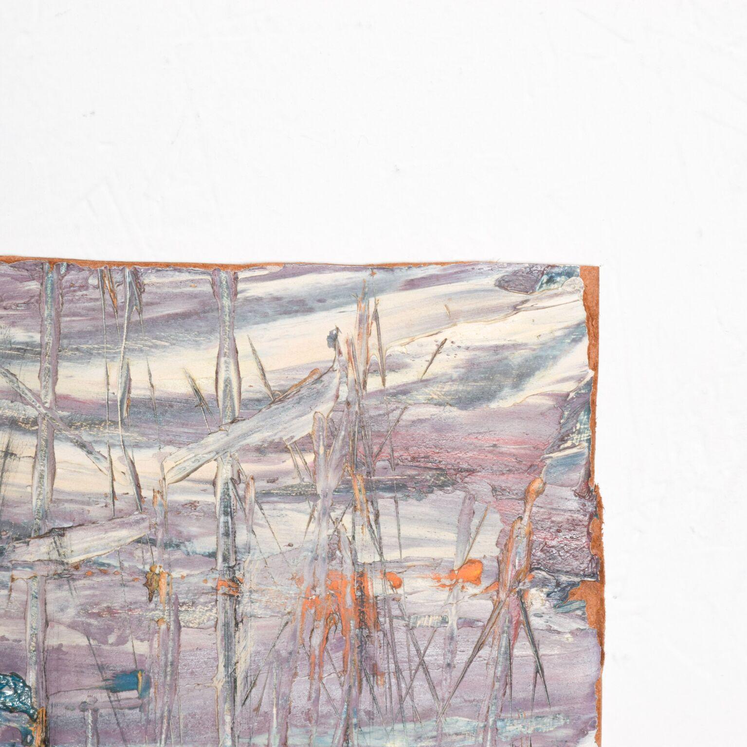 Autre 1970 Sgraffito Art Abstract Boats Oil Canvas Mid-Century Modern en vente