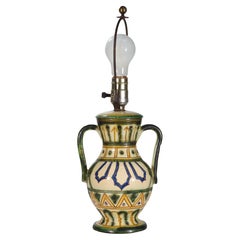Sgraffito Hand-painted Majolica Table Lamp with Handles, Italy 1920s-1940s