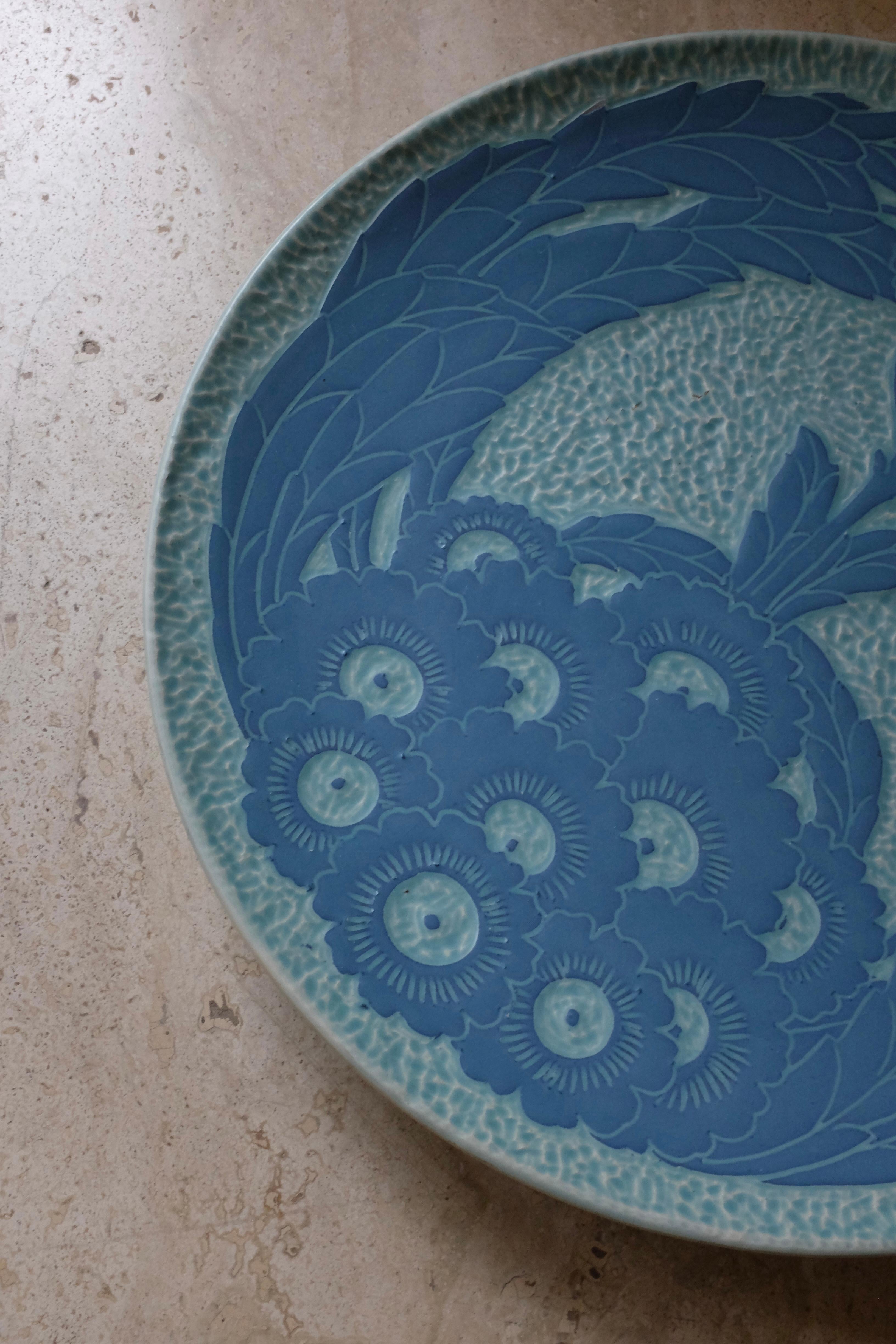 Arts and Crafts Sgraffito plate from 1917 by Josef Ekberg For Sale