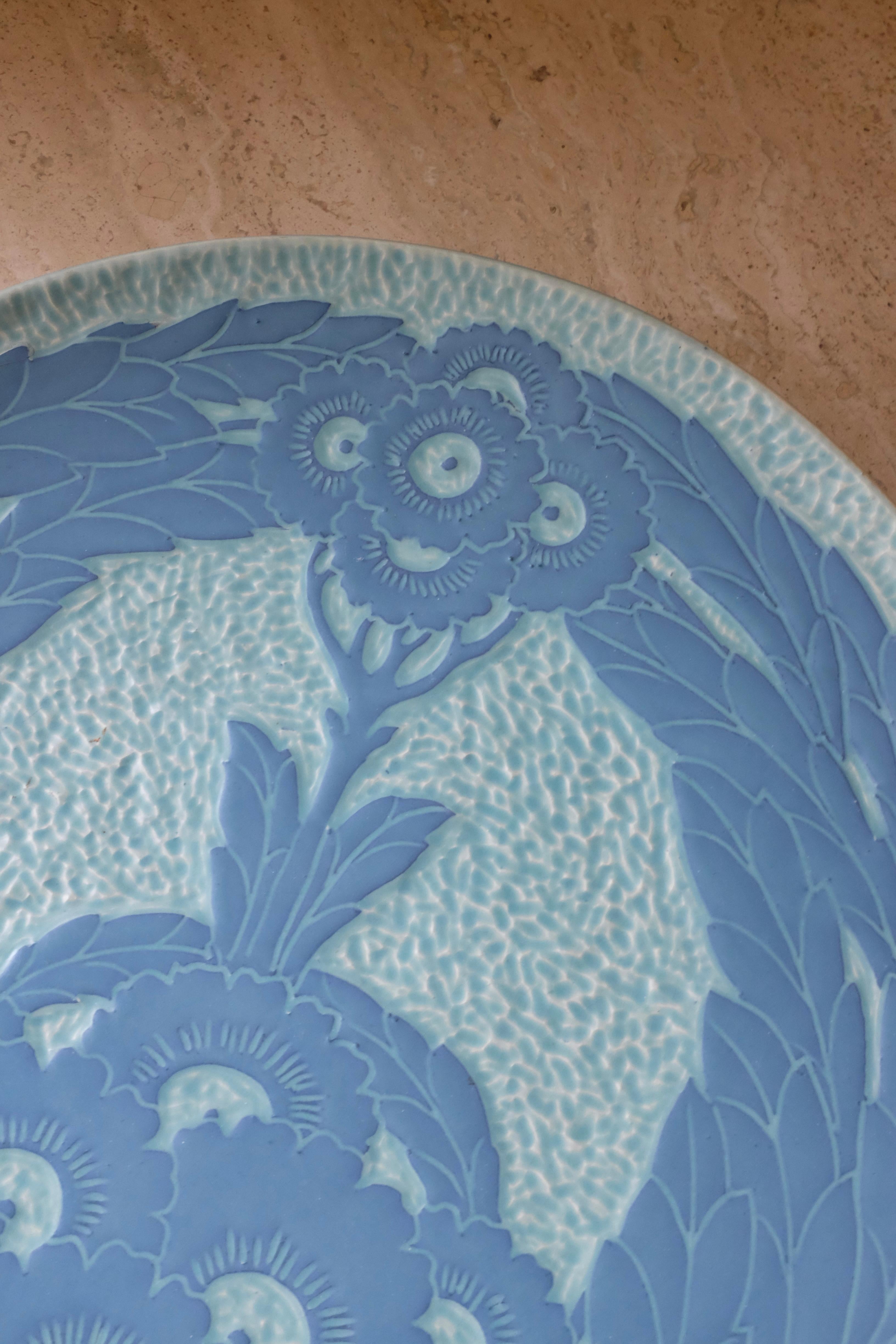 Hand-Carved Sgraffito plate from 1917 by Josef Ekberg For Sale