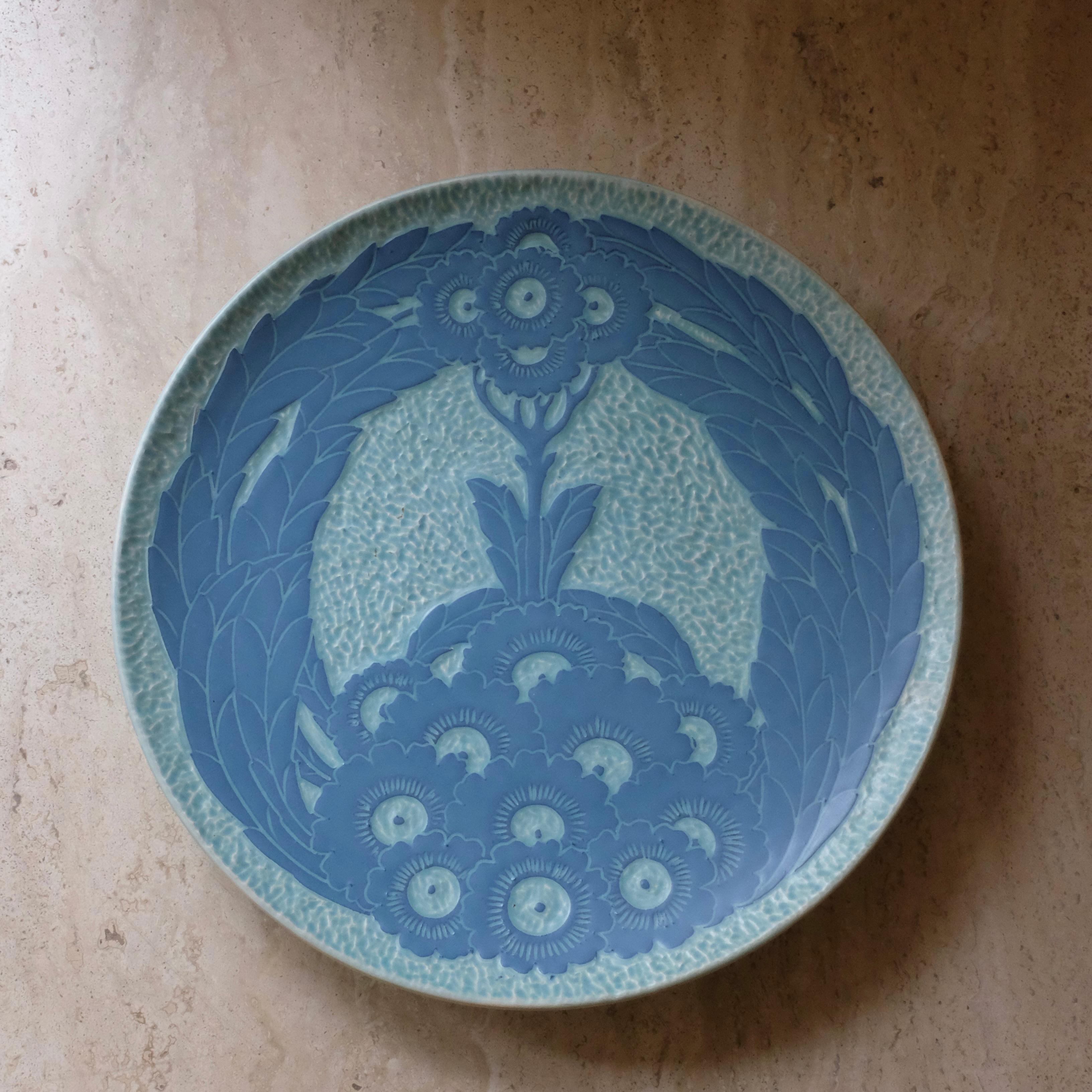 Ceramic Sgraffito plate from 1917 by Josef Ekberg For Sale