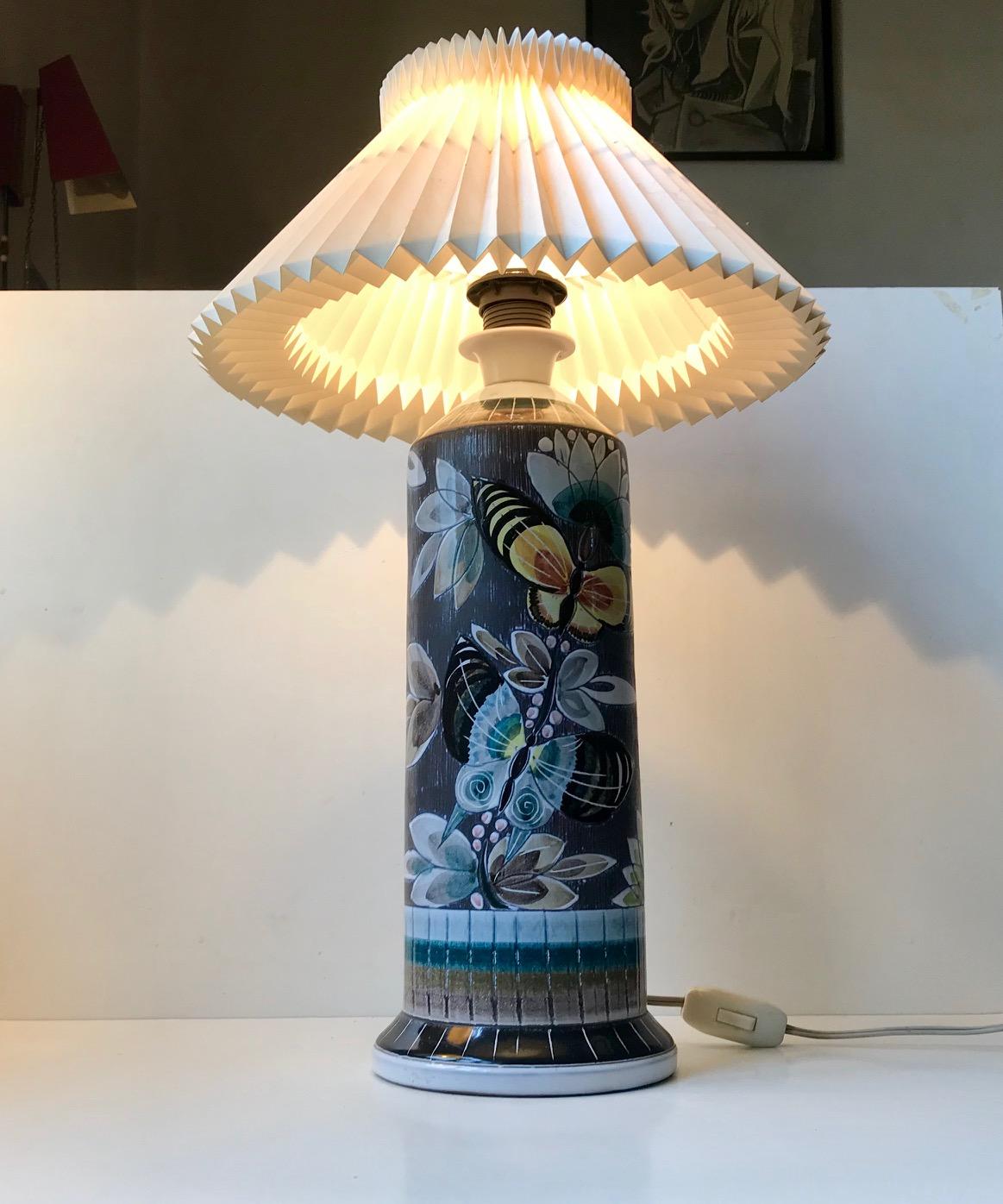 Mid-20th Century Sgraffito Table Lamp with Butterflies by Marian Zawadsky for Alms Keramik, 1960s