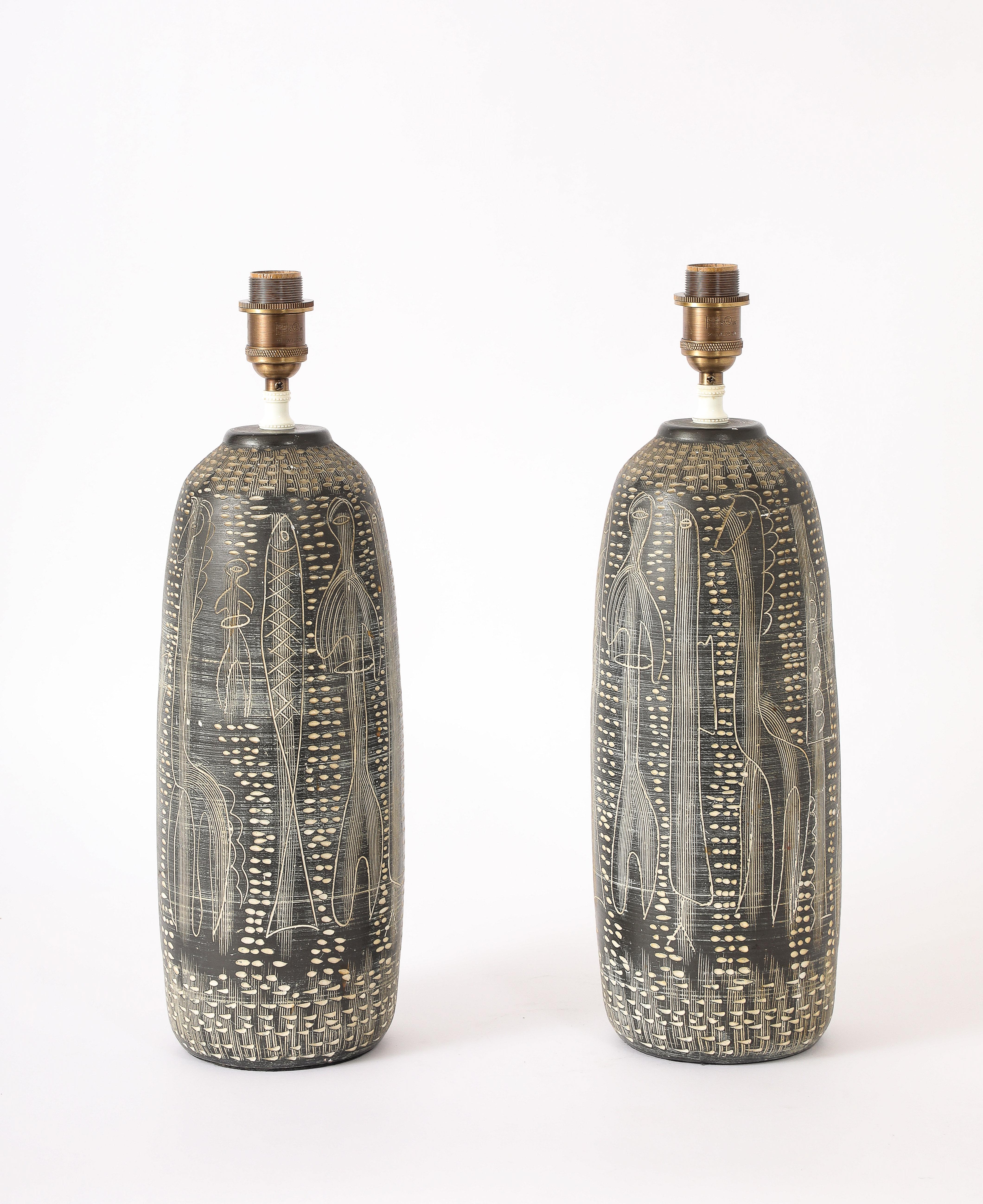 Sgrafitto Table Lamps, Italy 1960's For Sale 2