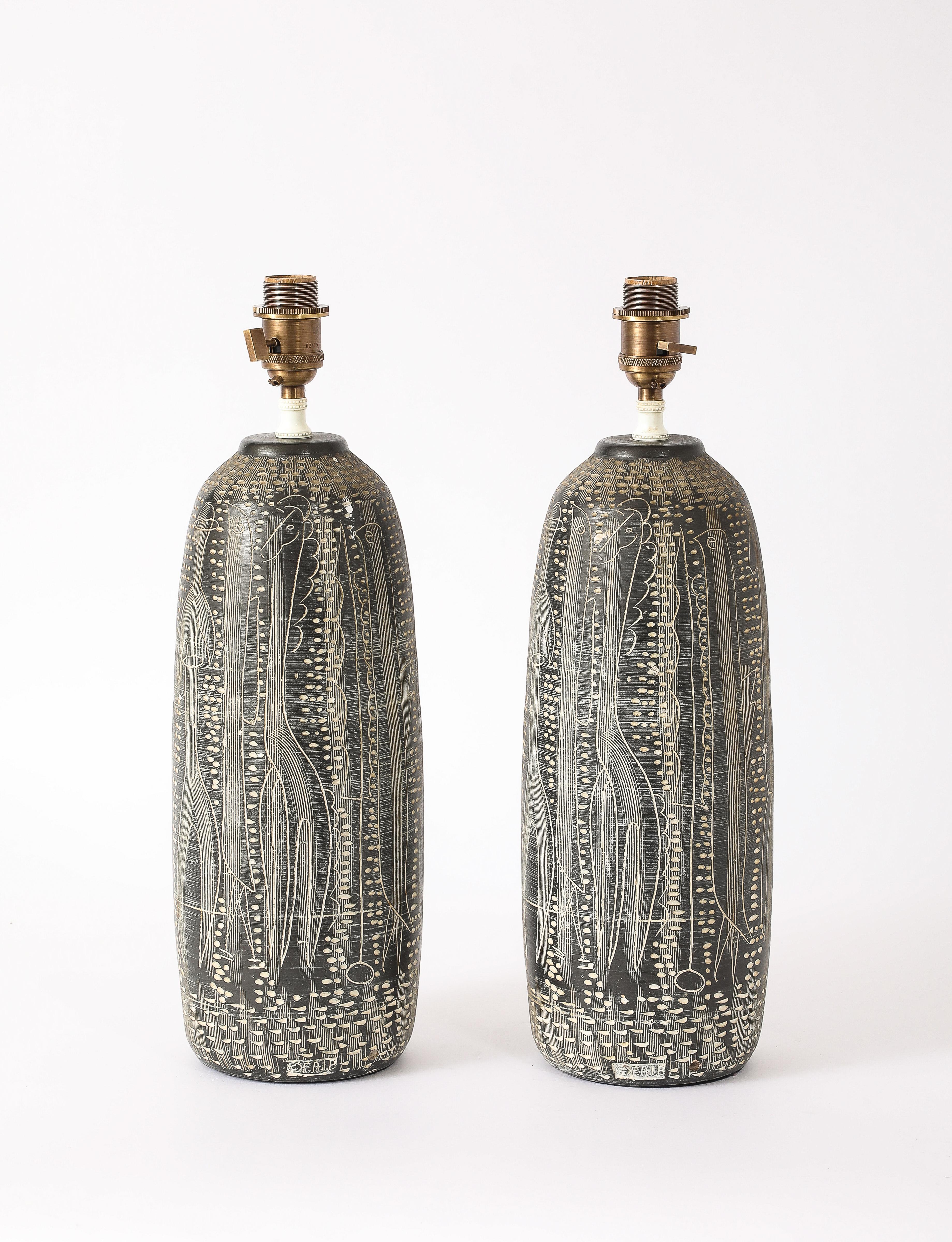 Sgrafitto Table Lamps, Italy 1960's For Sale 4
