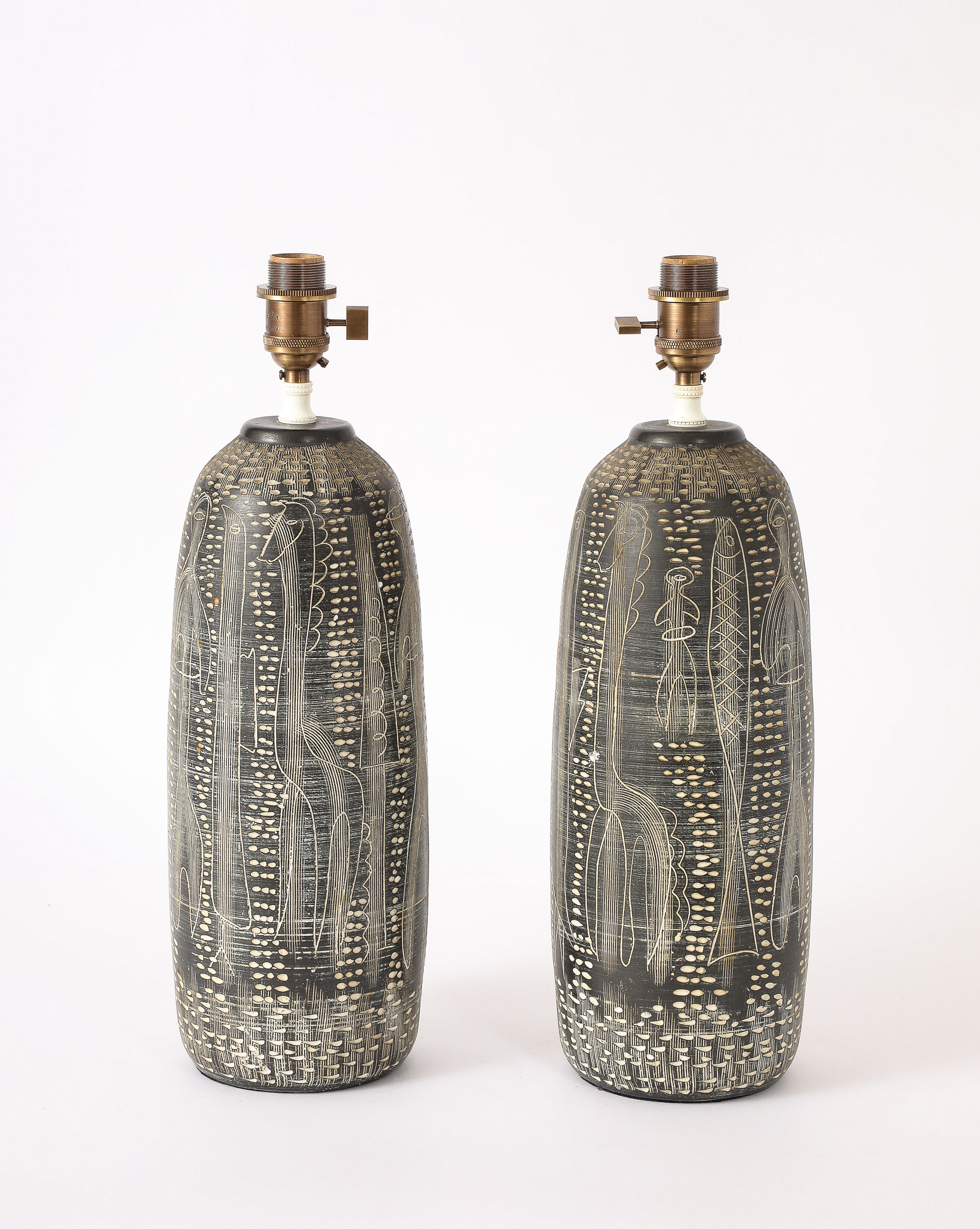 Sgrafitto Table Lamps, Italy 1960's For Sale 8